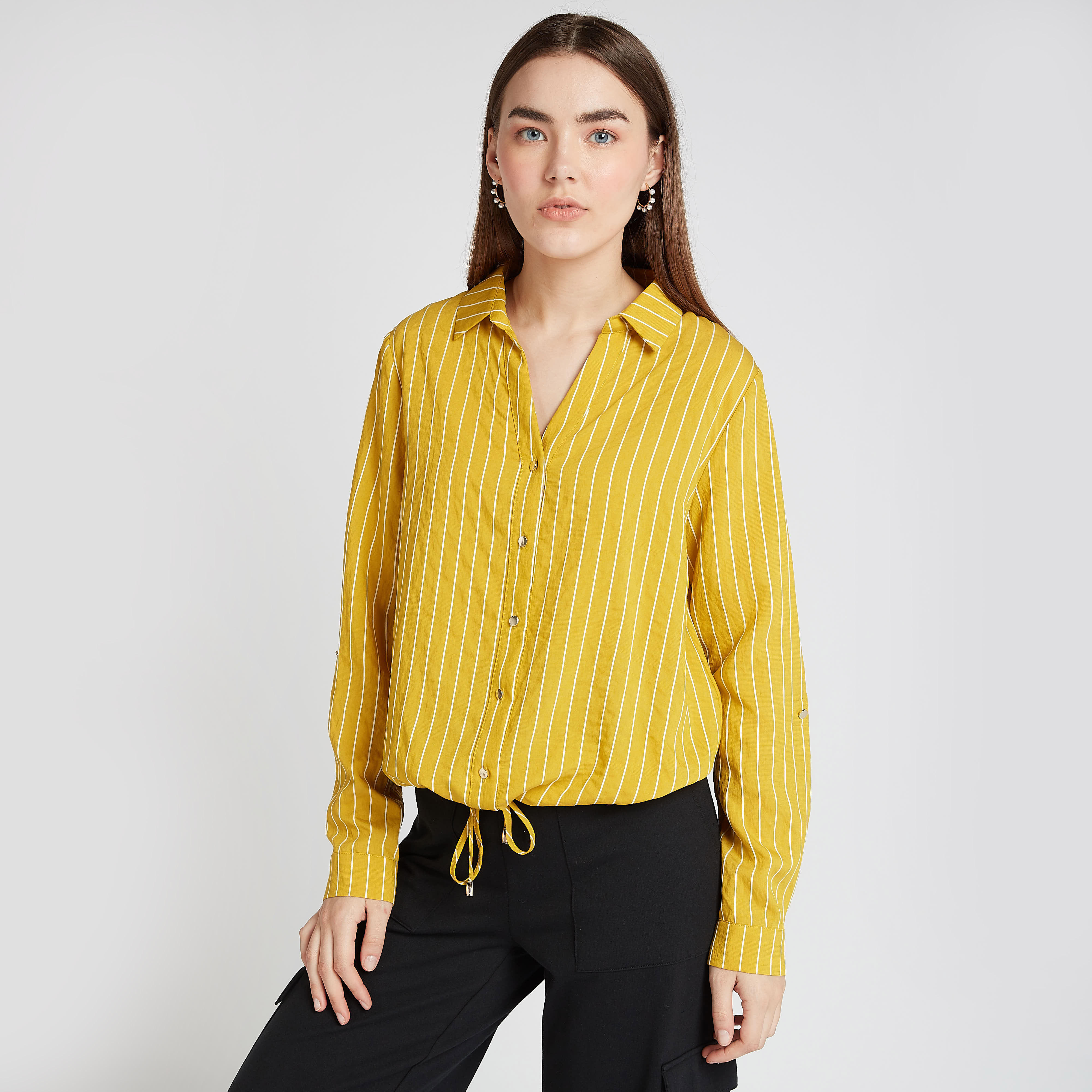 قميص مخطط بياقة عاديّة وأكمام طويلة-women-clothing-shirtsandblouses-shirts-image-1