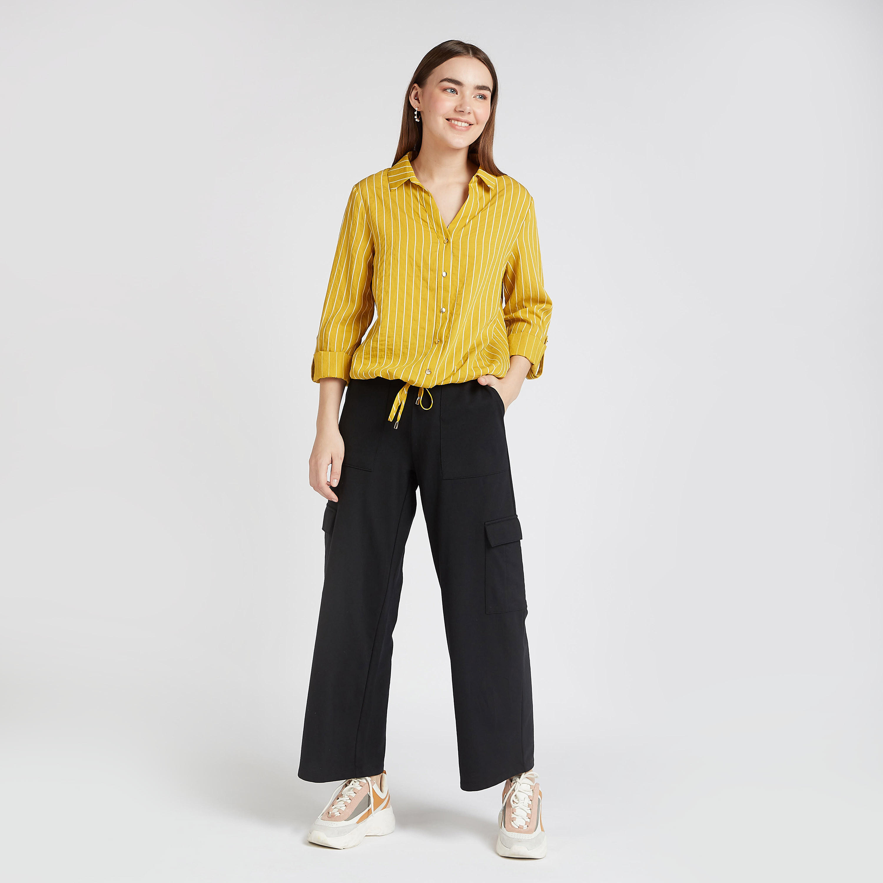 قميص مخطط بياقة عاديّة وأكمام طويلة-women-clothing-shirtsandblouses-shirts-image-2