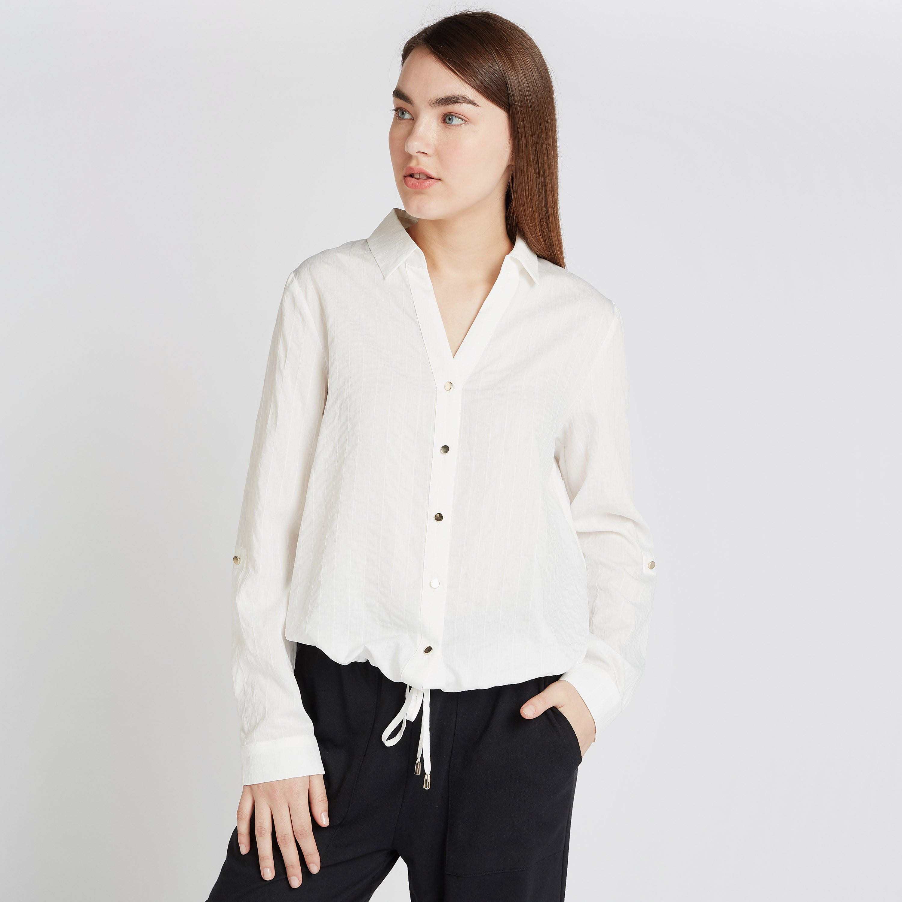 قميص مخطط بأكمام طويلة ولسان سحب بزر-women-clothing-shirtsandblouses-shirts-image-4