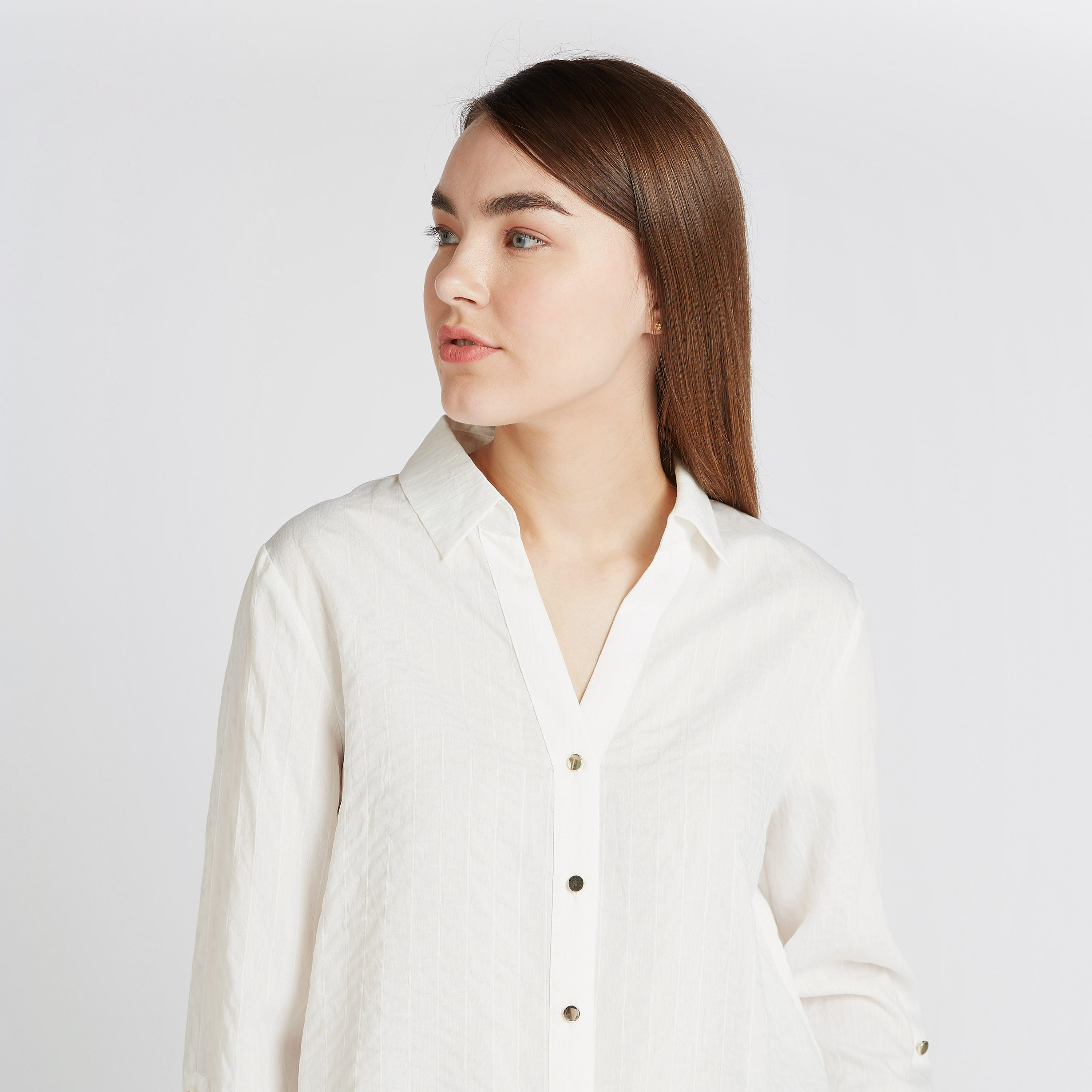 قميص مخطط بأكمام طويلة ولسان سحب بزر-women-clothing-shirtsandblouses-shirts-image-2
