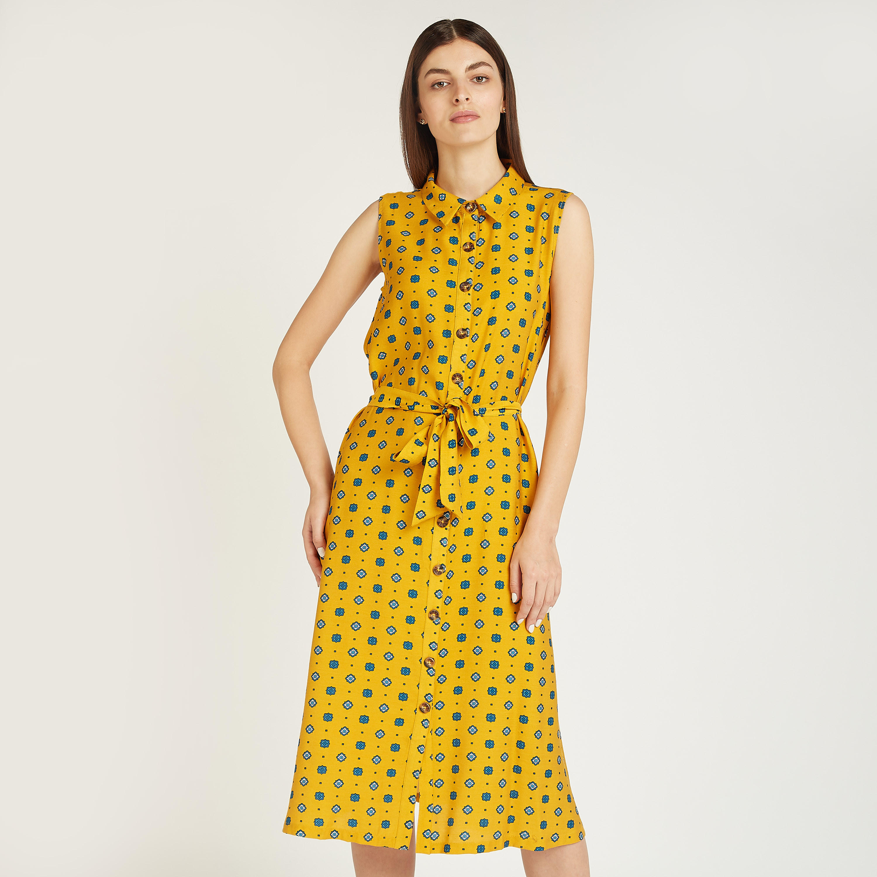فستان قميص ميدي دون أكمام بطبعات وياقة عادية وأربطة-women-clothing-dresses-image-1
