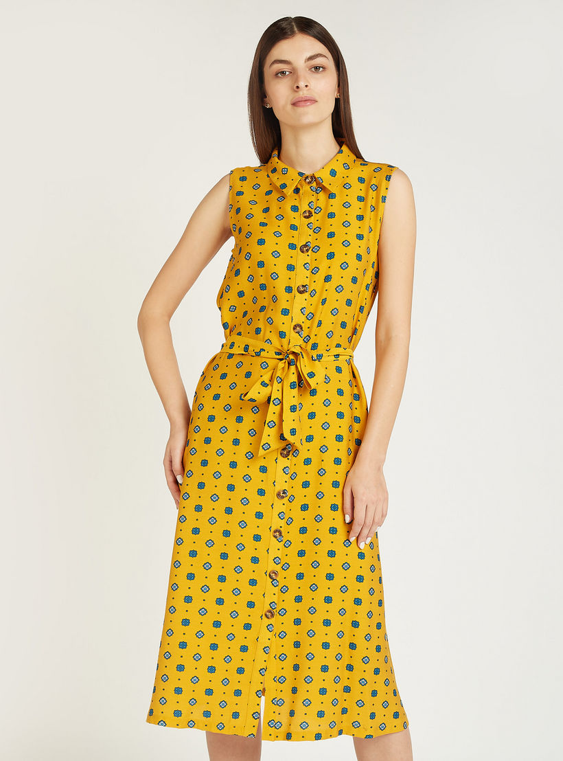 فستان قميص ميدي دون أكمام بطبعات وياقة عادية وأربطة-women-clothing-dresses-image-1