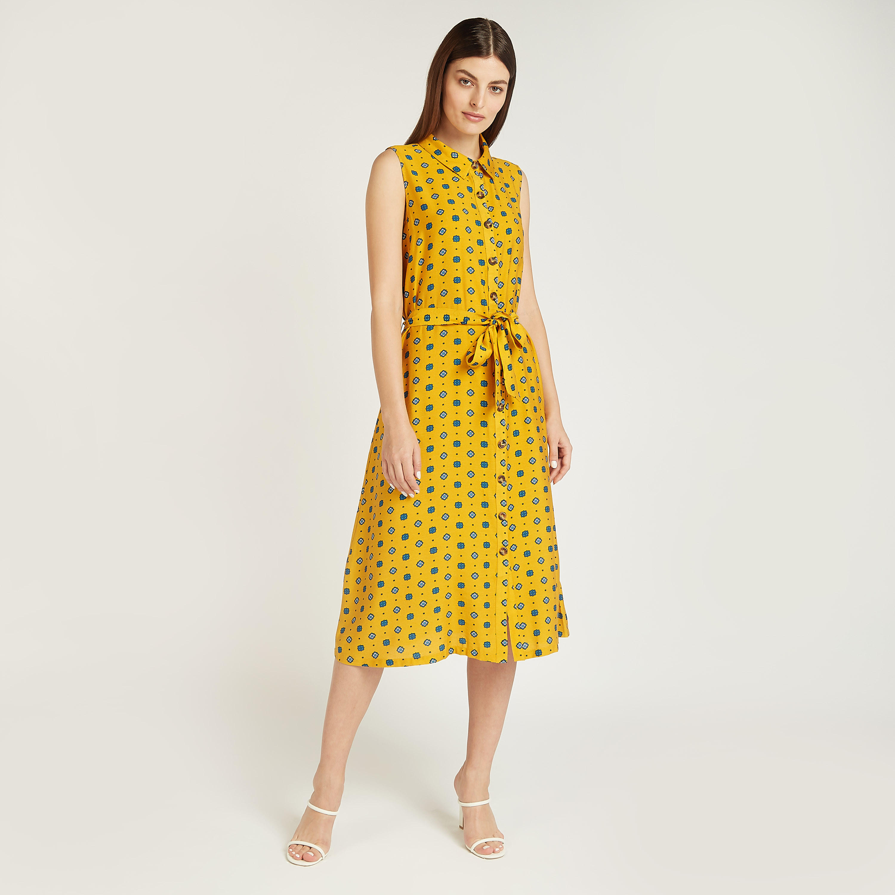 فستان قميص ميدي دون أكمام بطبعات وياقة عادية وأربطة-women-clothing-dresses-image-2