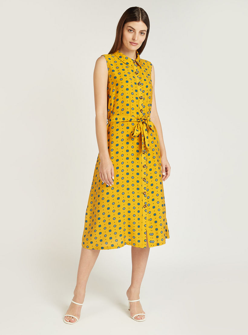 فستان قميص ميدي دون أكمام بطبعات وياقة عادية وأربطة-women-clothing-dresses-image-2