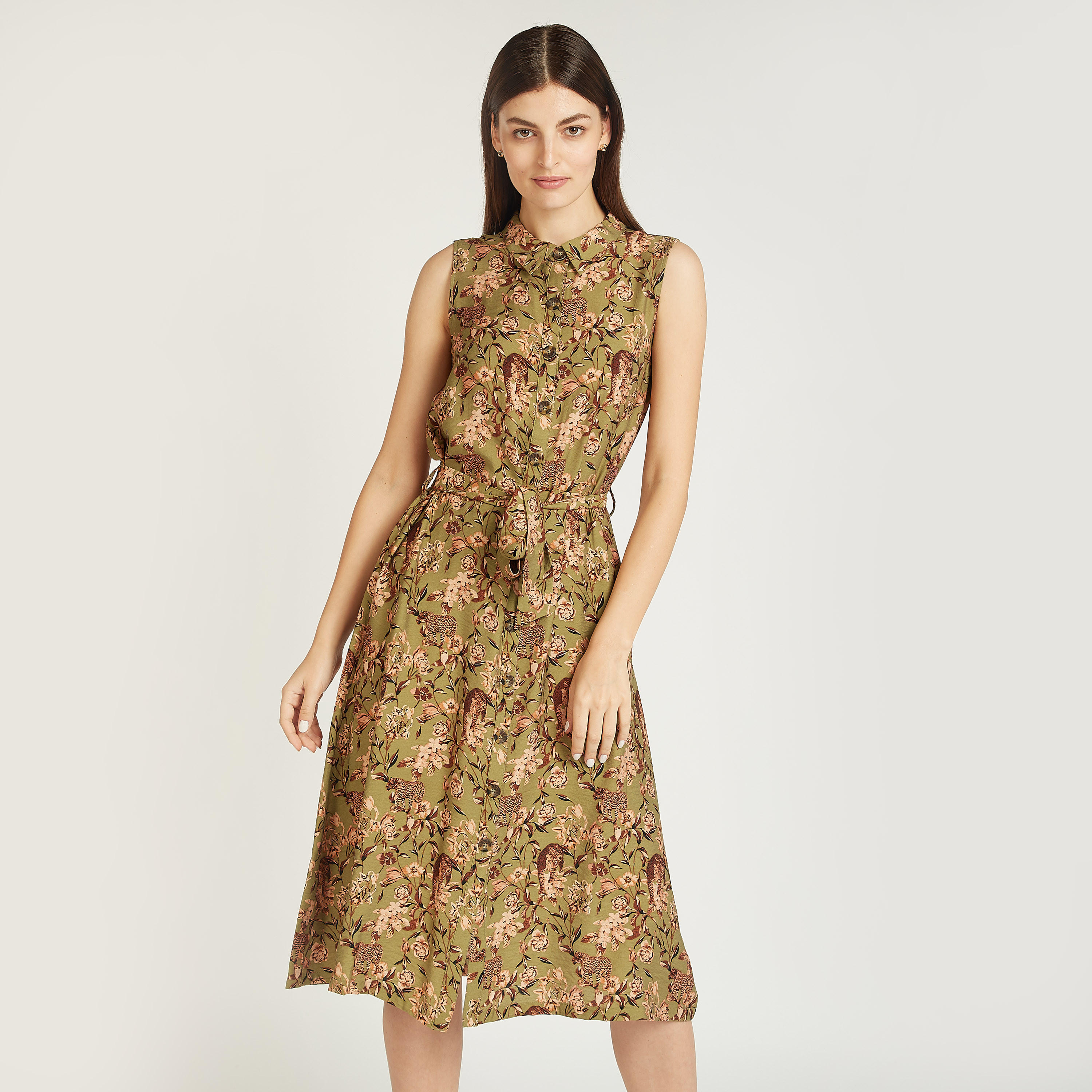 فستان قميص ميدي دون أكمام بطبعات وياقة عادية وأربطة-women-clothing-dresses-image-1