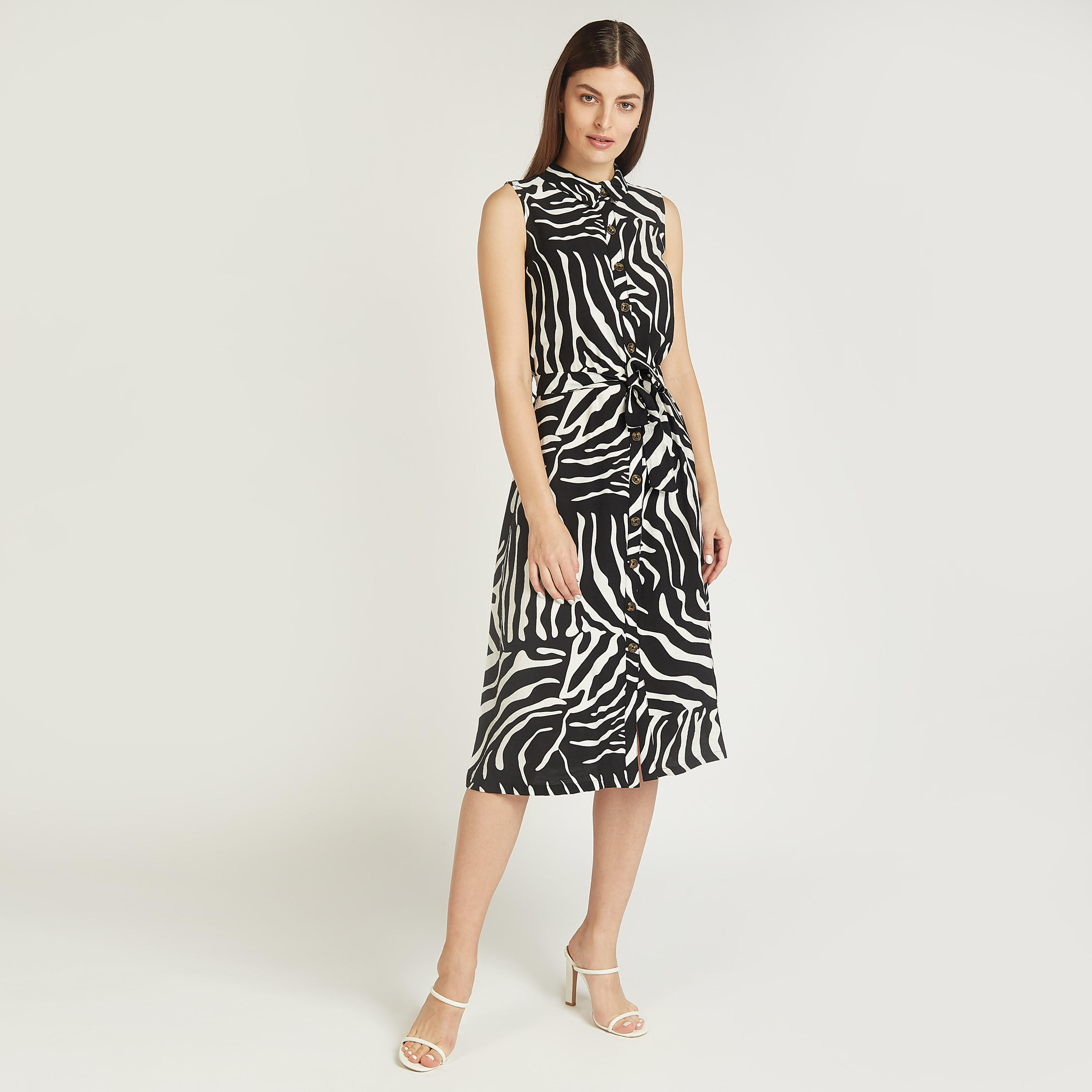 فستان قميص ميدي دون أكمام بطبعات حيوان وياقة عادية وأربطة-women-clothing-dresses-image-2