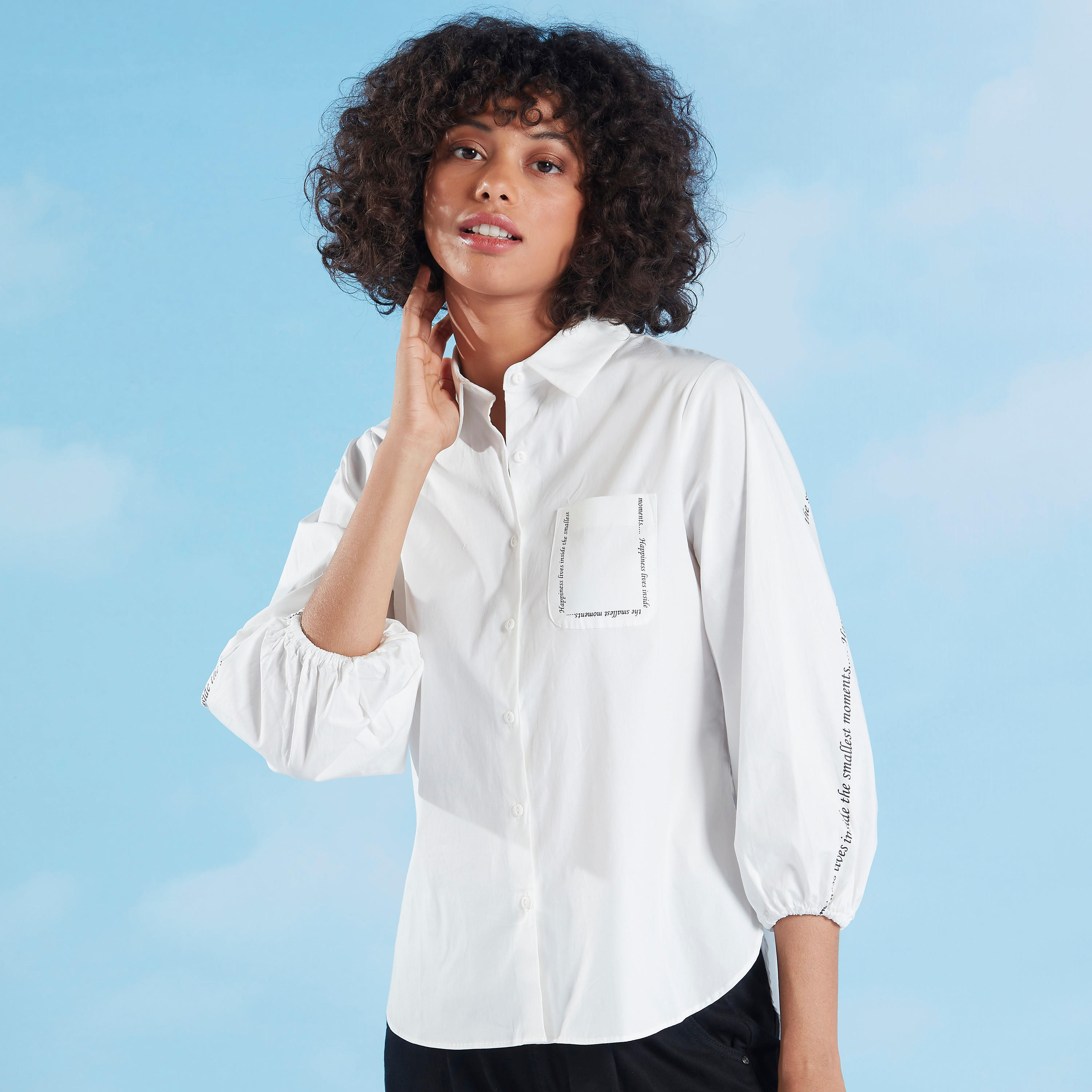 Printed Shirt with Spread Collar and Bishop Sleeves-women-clothing-shirtsandblouses-shirts-image-1