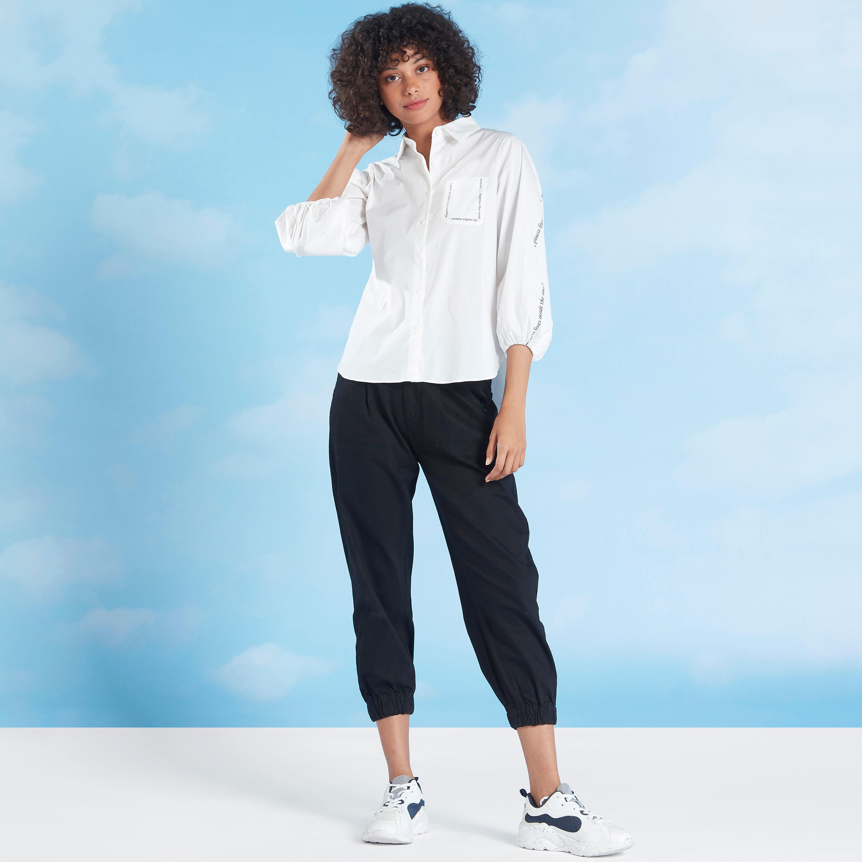 Printed Shirt with Spread Collar and Bishop Sleeves-women-clothing-shirtsandblouses-shirts-image-2