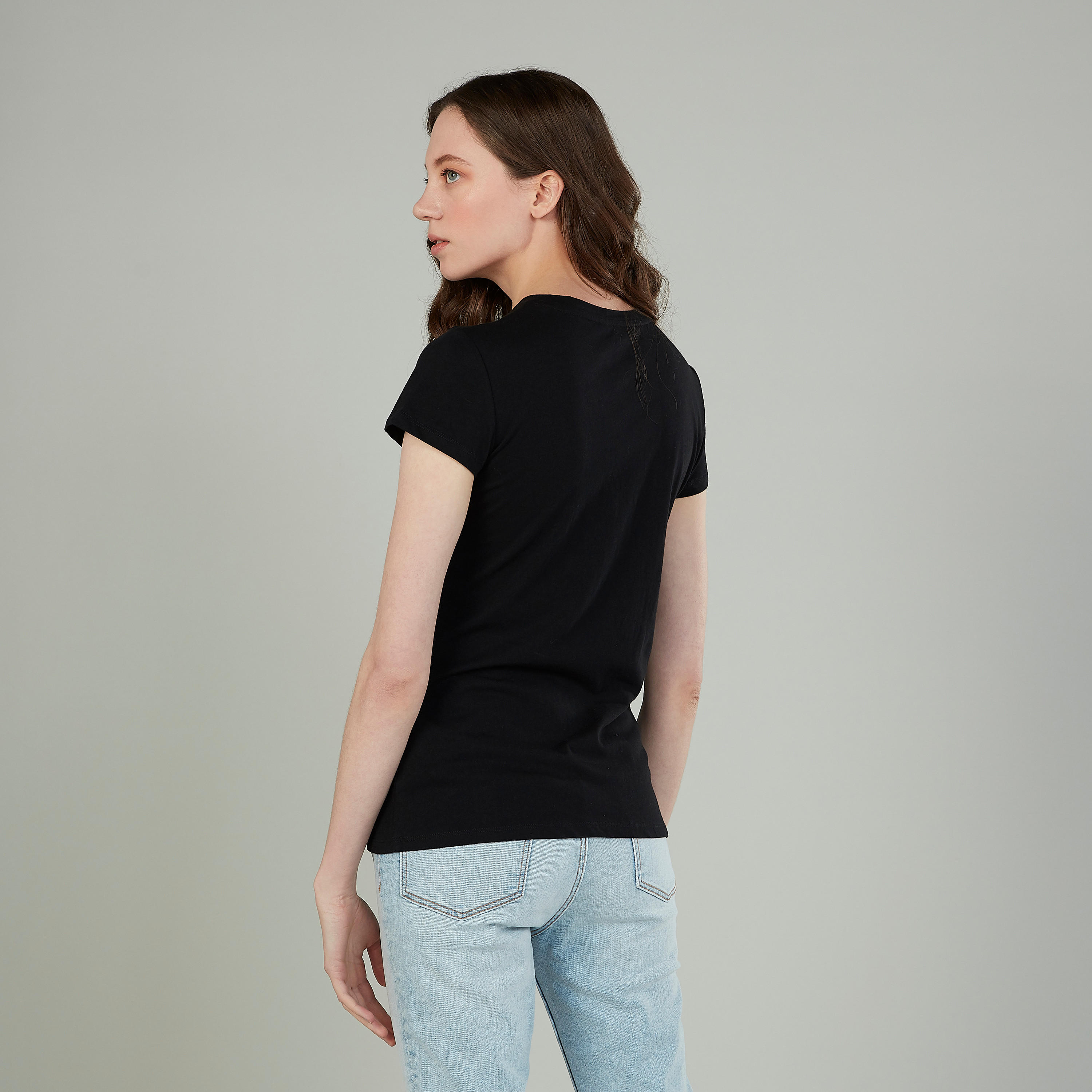 Typographic Print T-shirt with Crew Neck and Cap Sleeves-women-clothing-tshirts-image-4