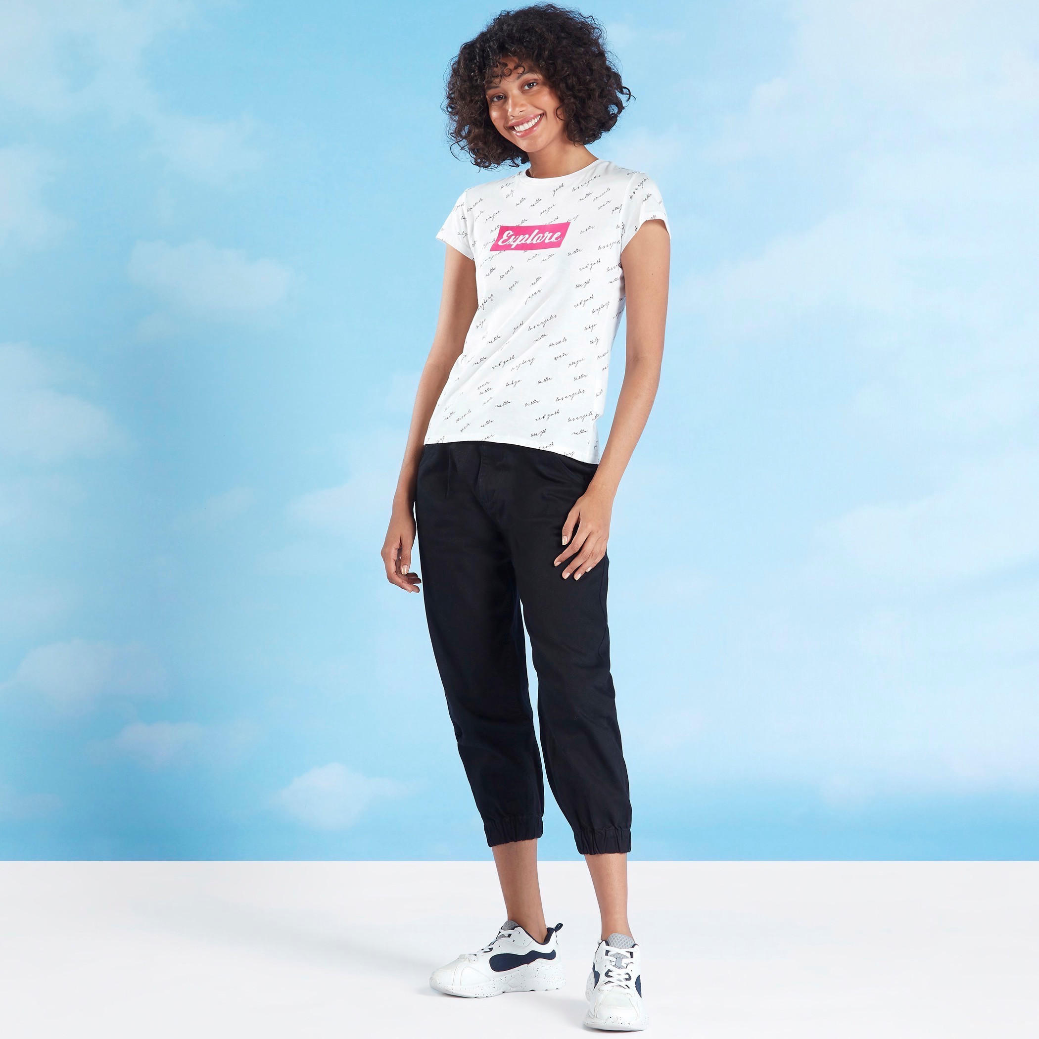 Printed T-shirt with Crew Neck and Cap Sleeves-women-clothing-tshirts-image-2