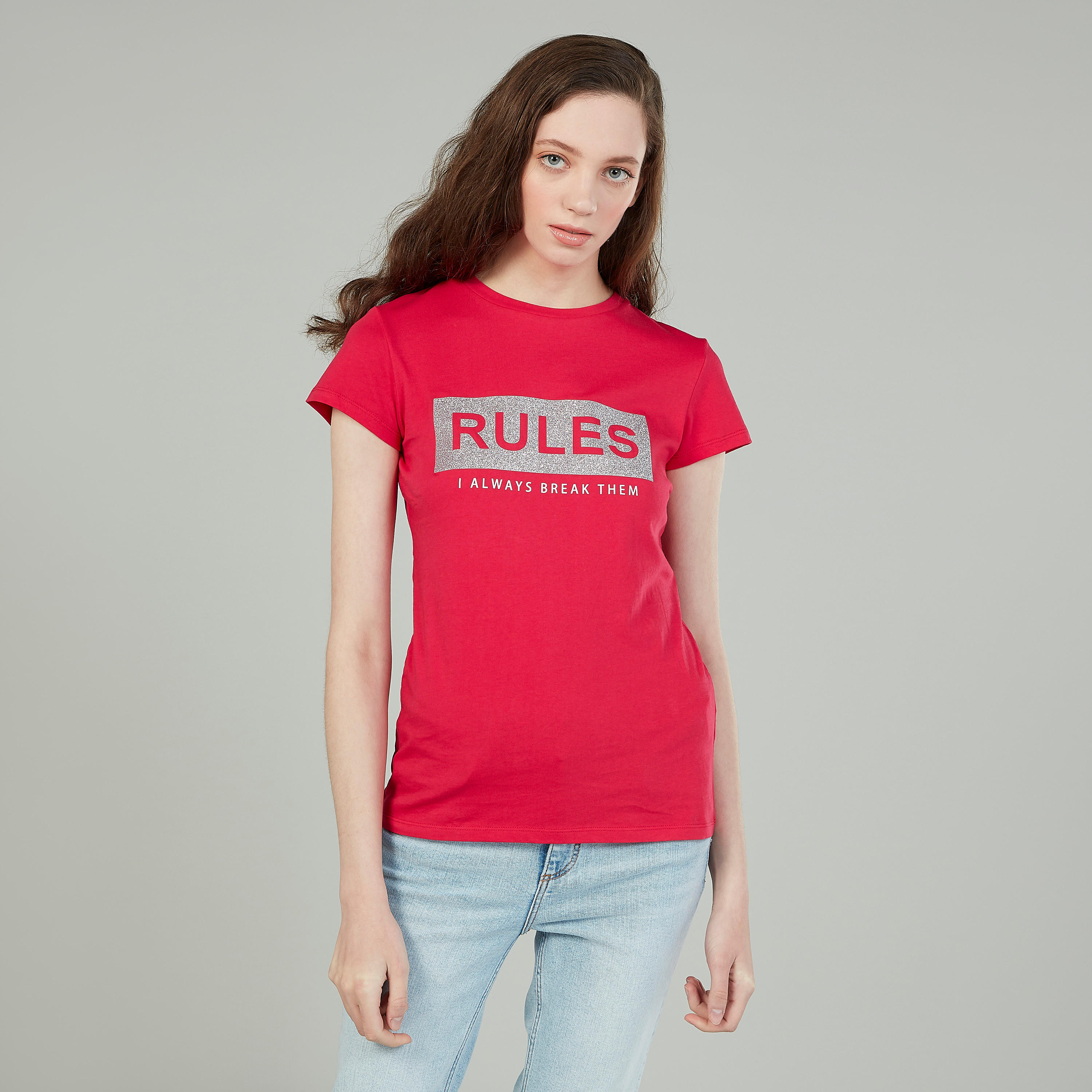 Printed T-shirt with Round Neck and Short Sleeves-women-clothing-tshirts-image-1