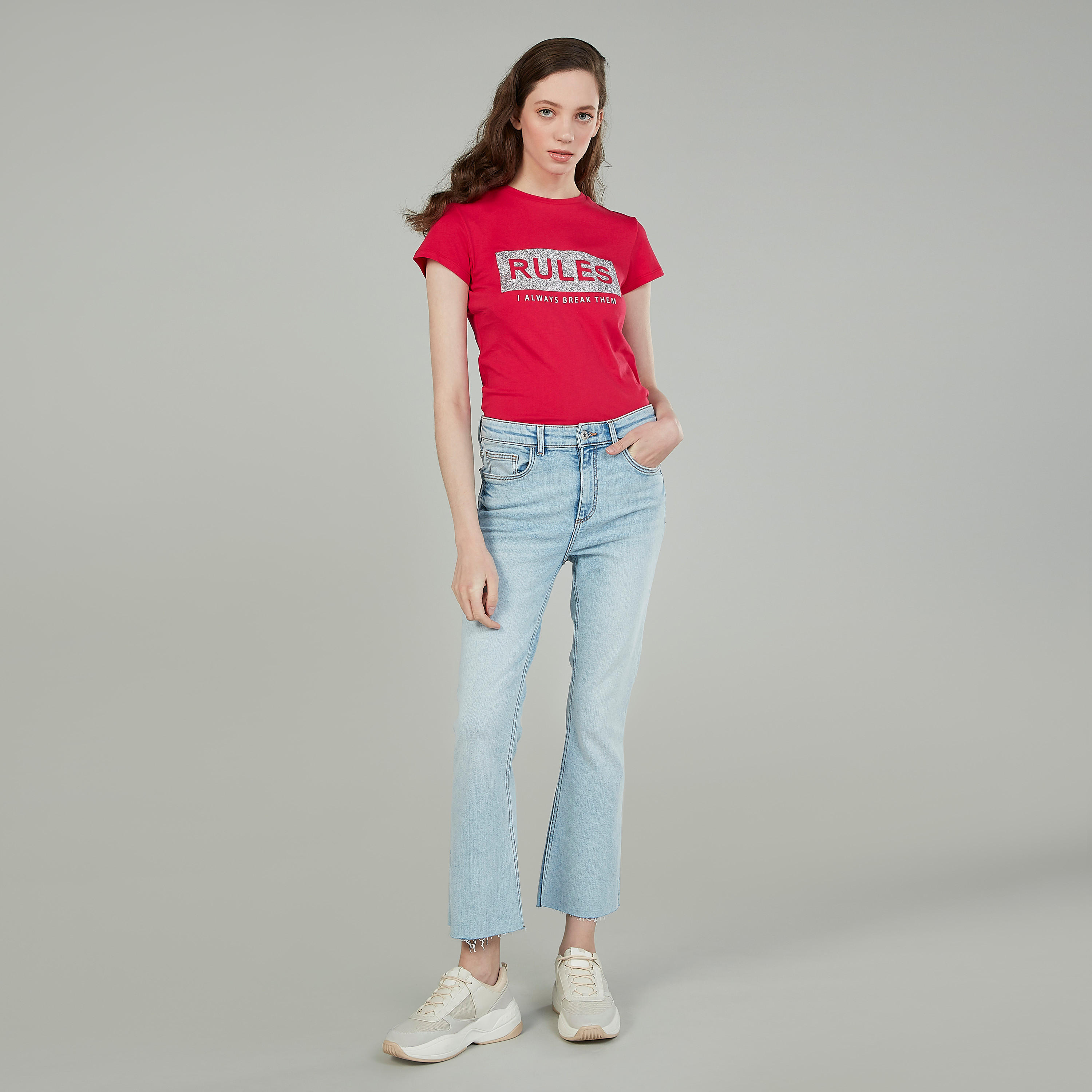 Printed T-shirt with Round Neck and Short Sleeves-women-clothing-tshirts-image-2