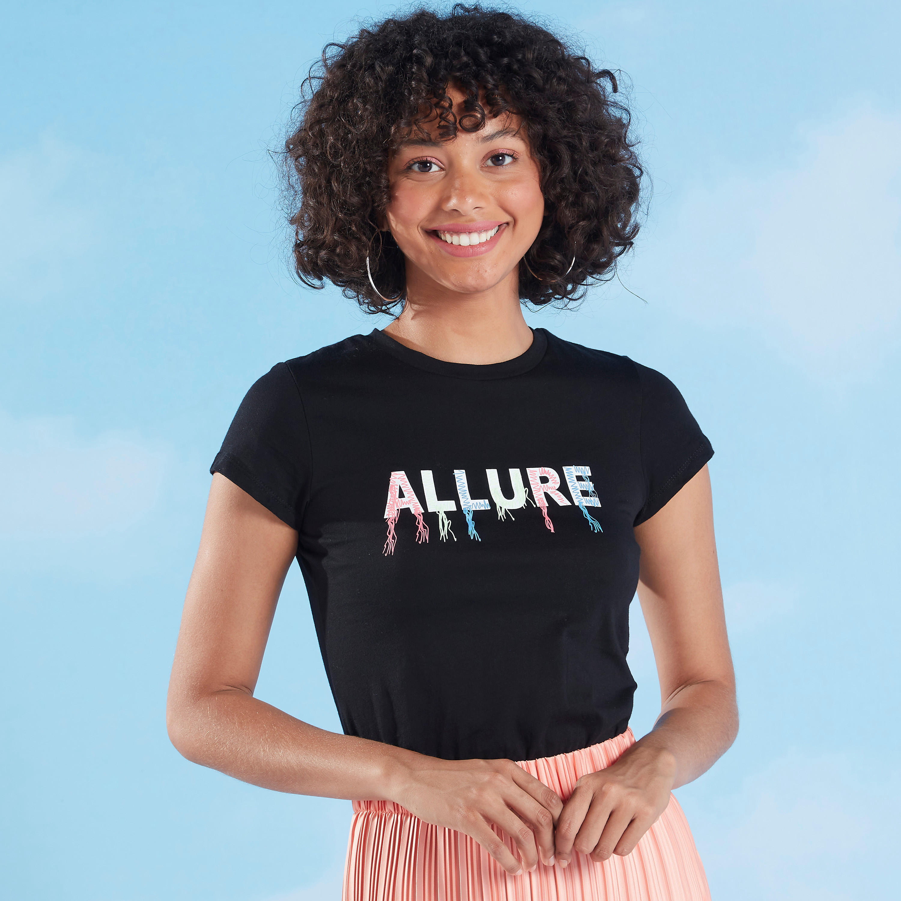 Printed T-shirt with Crew Neck and Cap Sleeves-women-clothing-tshirts-image-1