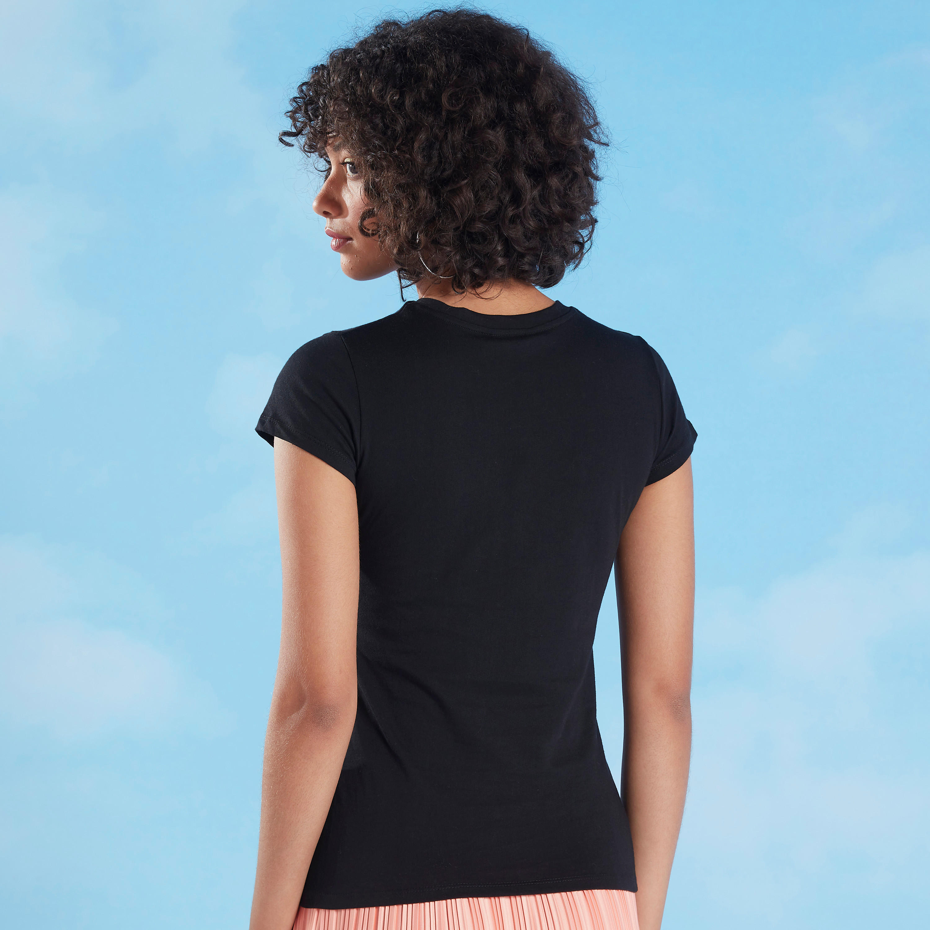 Printed T-shirt with Crew Neck and Cap Sleeves-women-clothing-tshirts-image-4