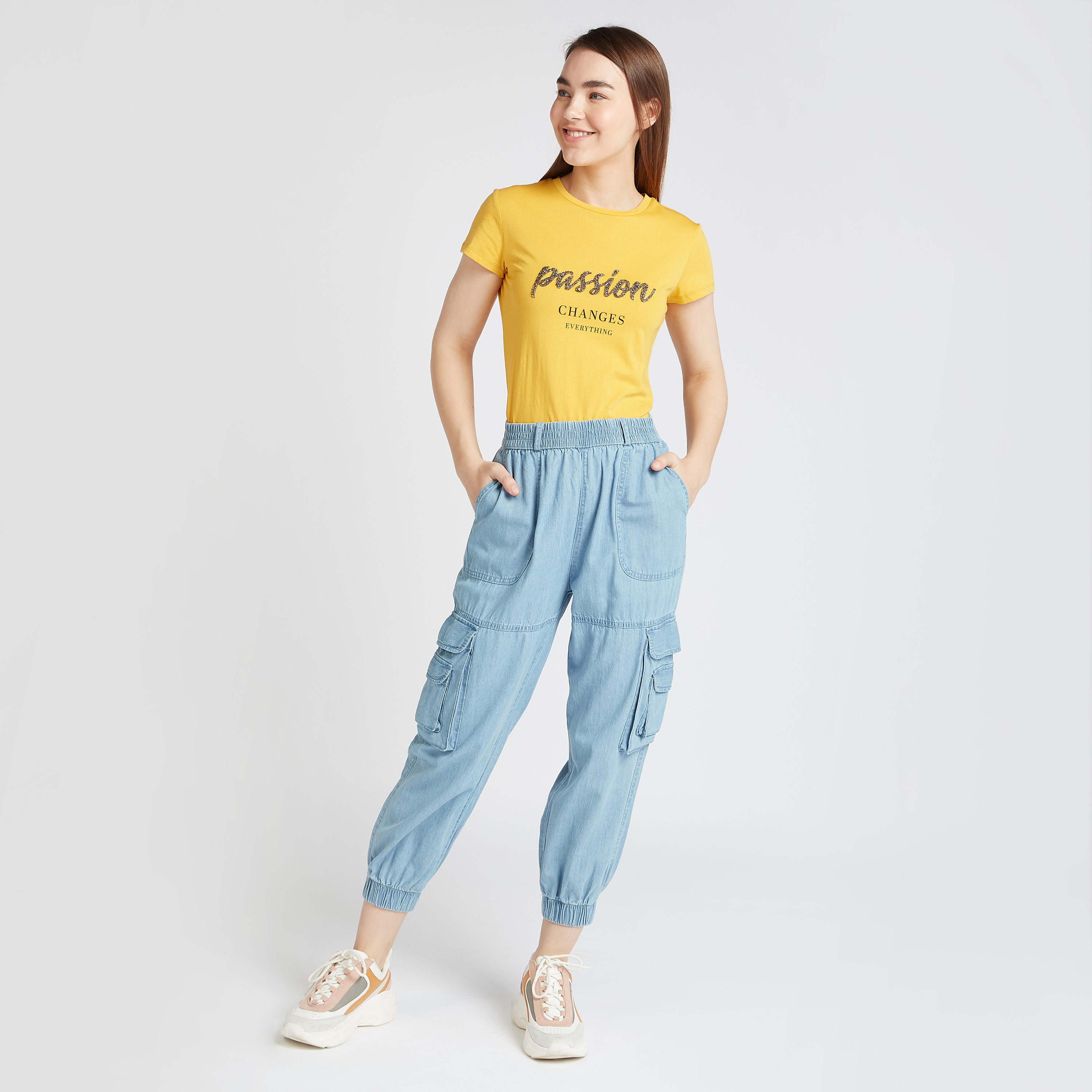 Typographic Print T-shirt with Crew Neck and Short Sleeves-women-clothing-tshirts-image-2