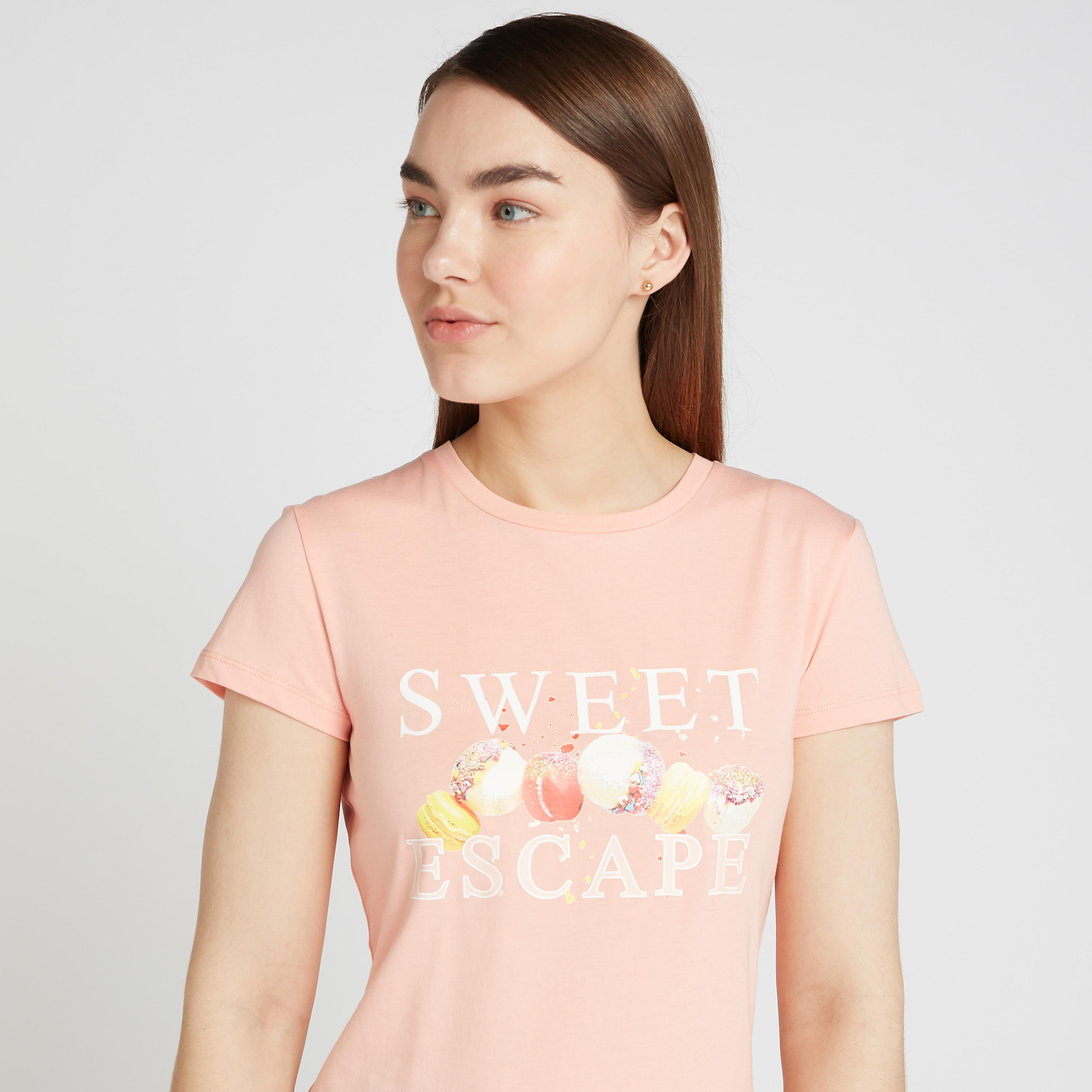 Printed T-shirt with Crew Neck and Cap Sleeves-women-clothing-tshirts-image-3