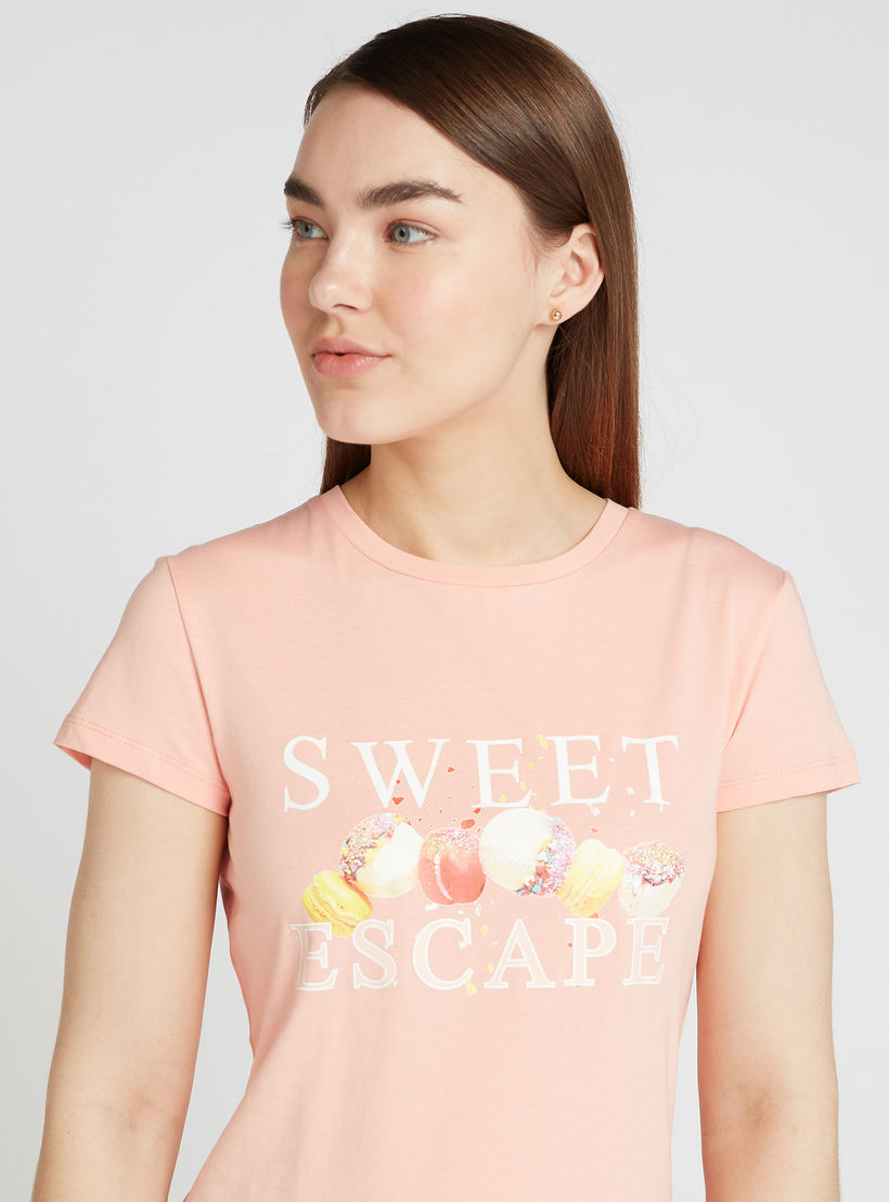 Printed T-shirt with Crew Neck and Cap Sleeves-women-clothing-tshirts-image-3