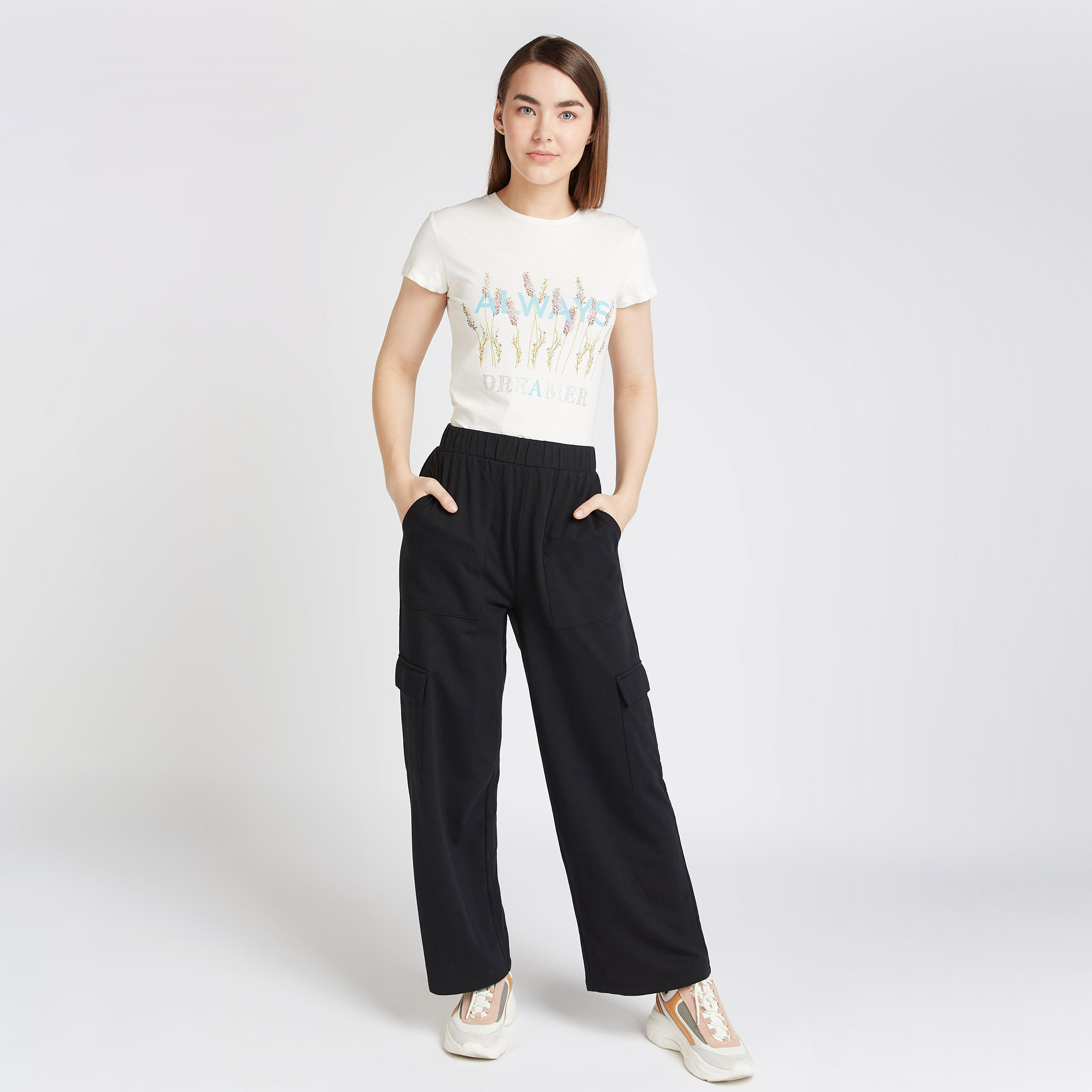 Printed T-shirt with Crew Neck and Cap Sleeves-women-clothing-tshirts-image-2