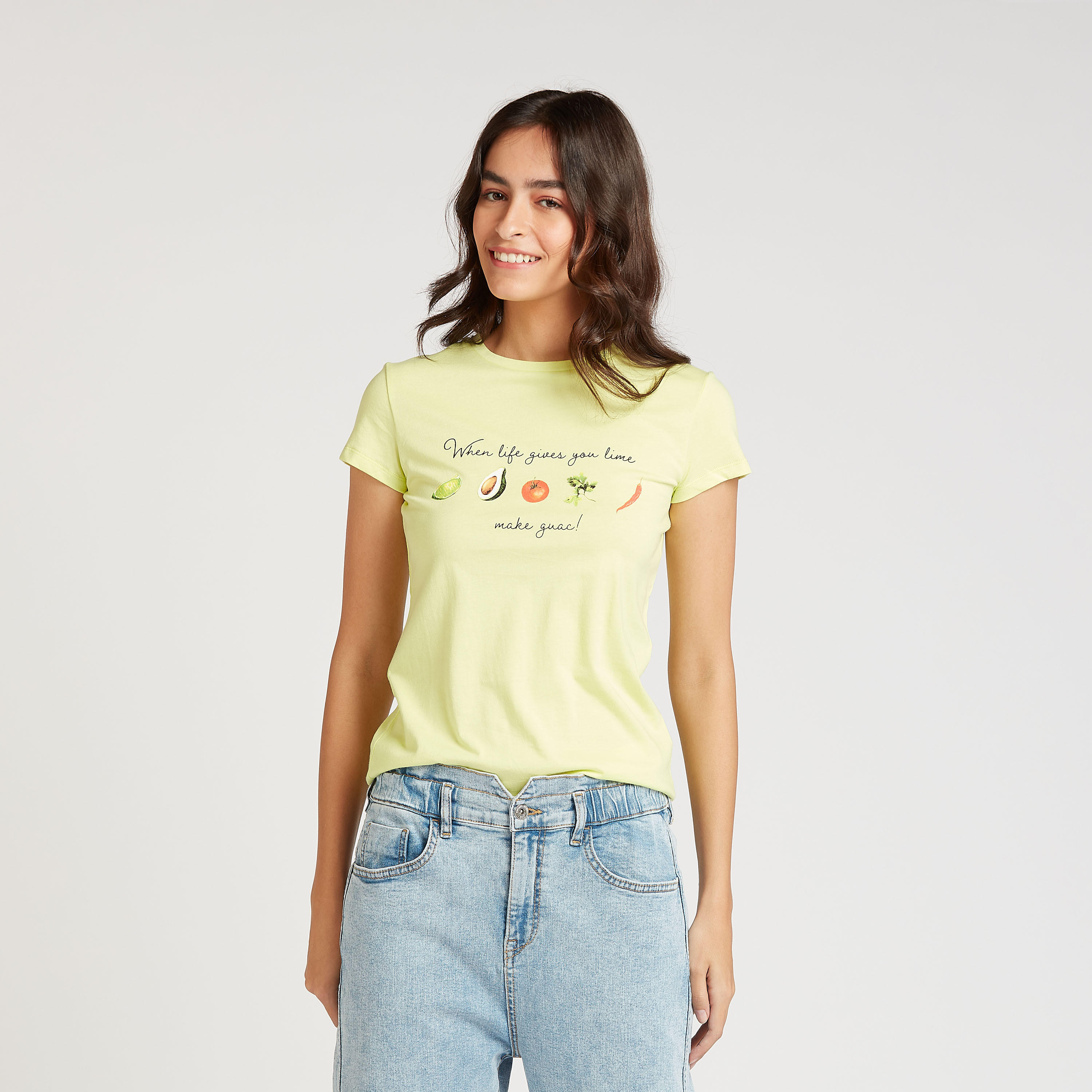 Printed T-shirt with Crew Neck and Cap Sleeves-women-clothing-tshirts-image-1