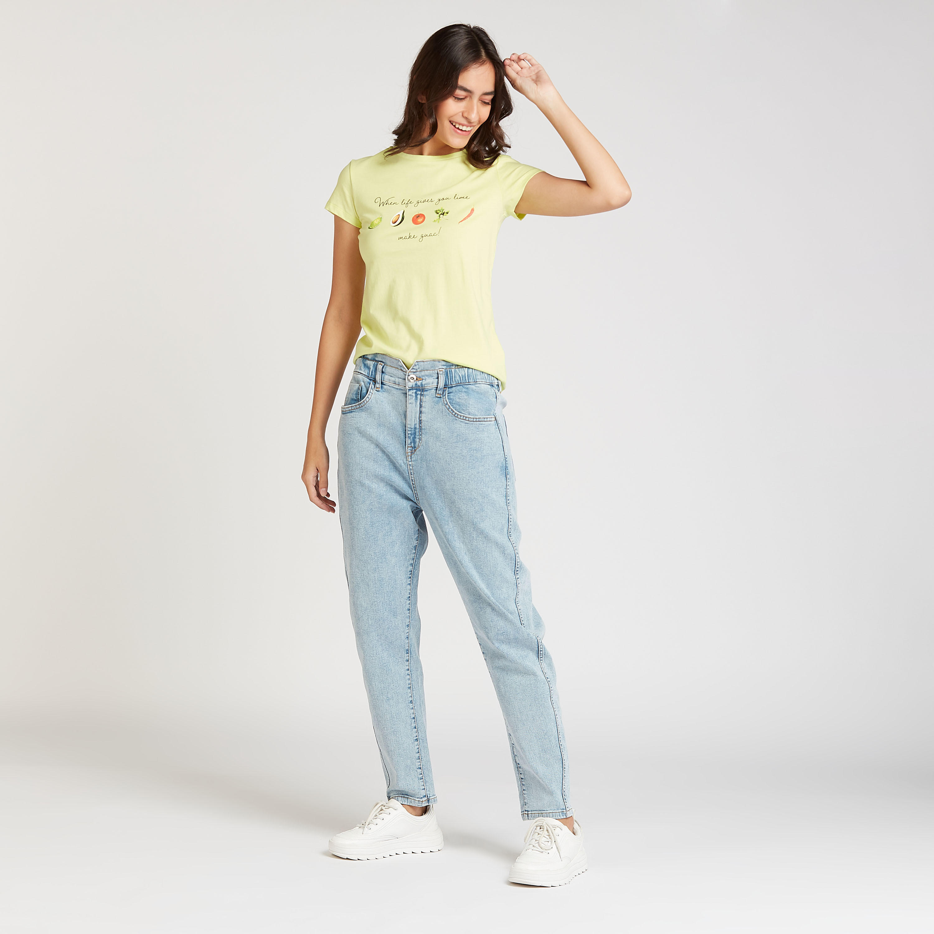 Printed T-shirt with Crew Neck and Cap Sleeves-women-clothing-tshirts-image-2