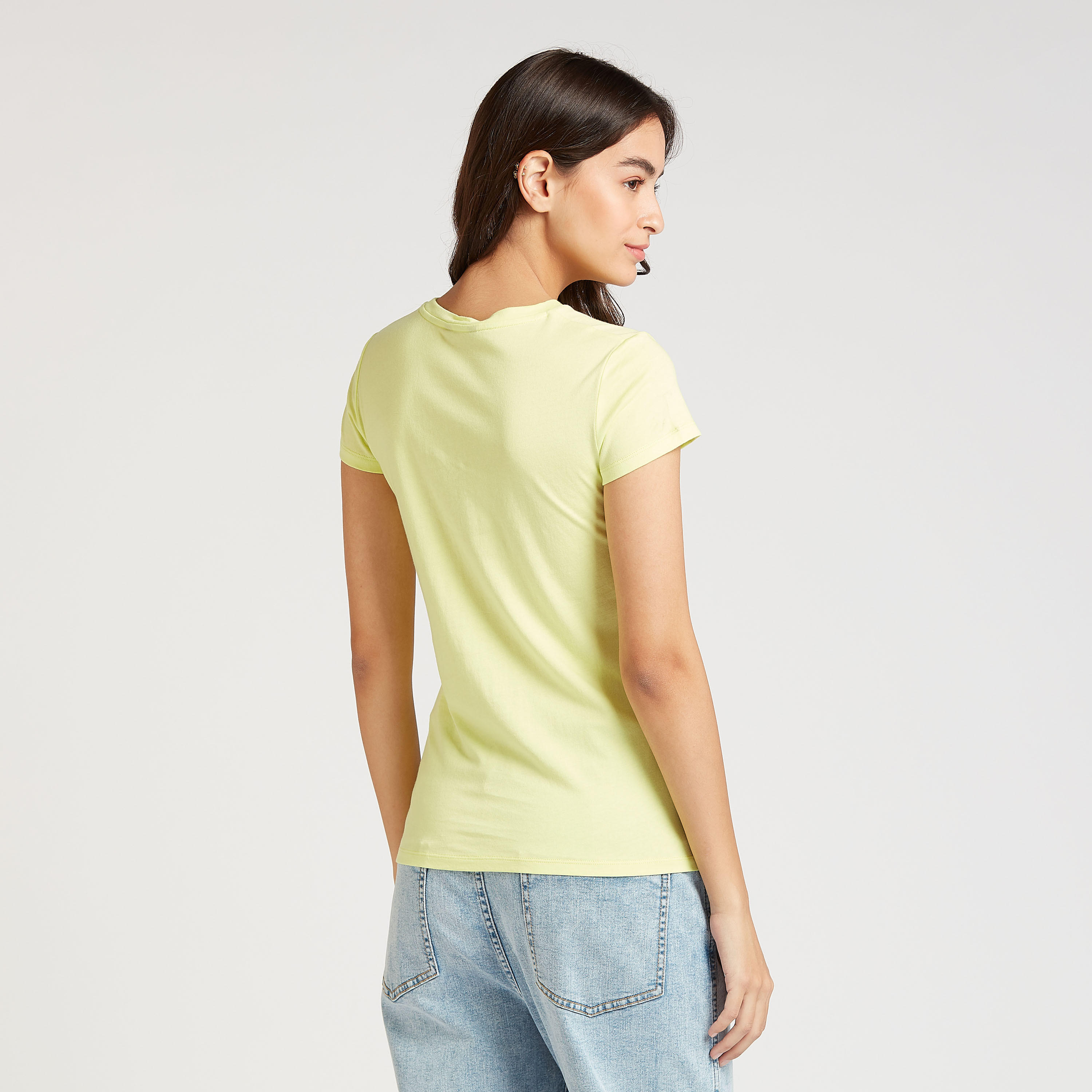 Printed T-shirt with Crew Neck and Cap Sleeves-women-clothing-tshirts-image-4