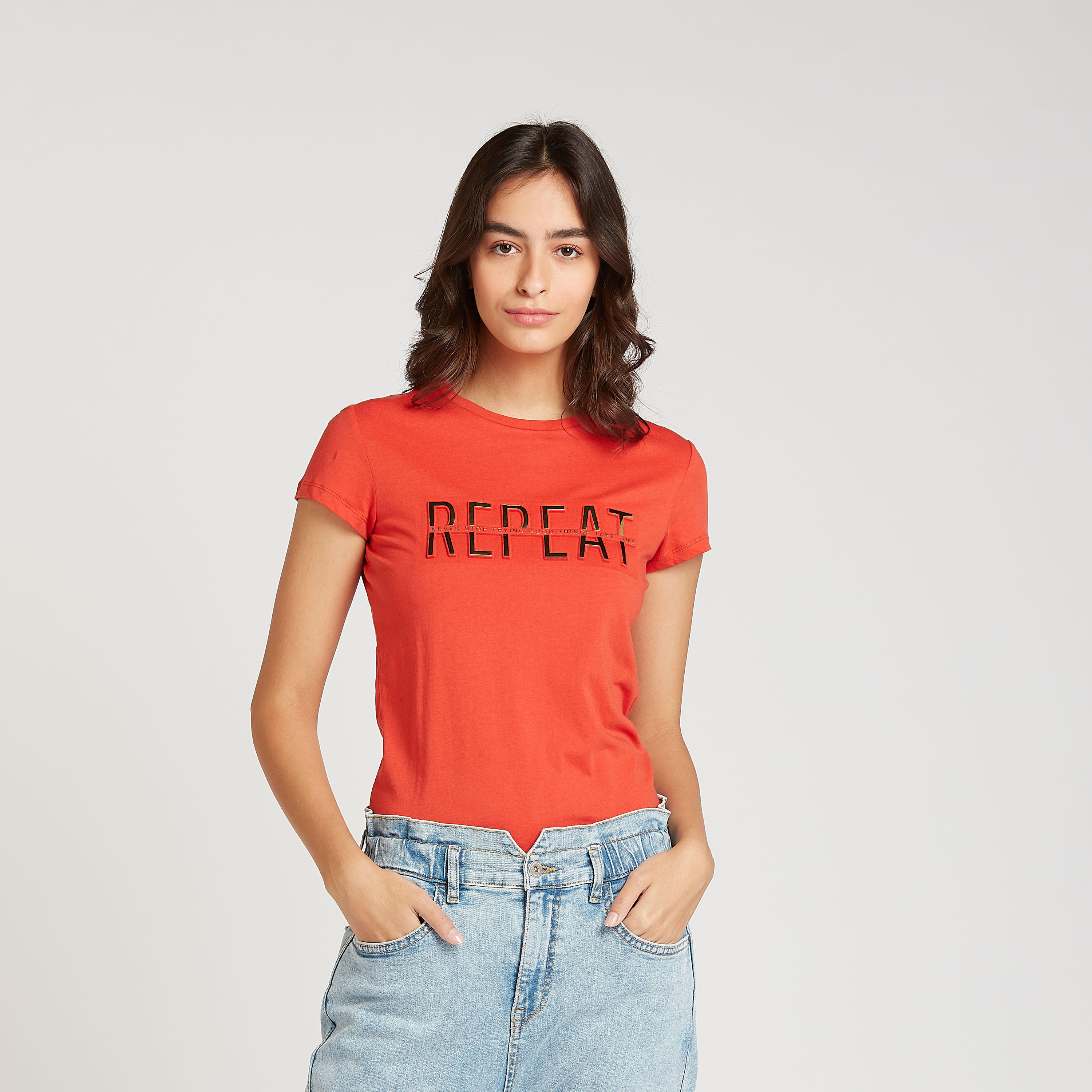 Printed T-shirt with Crew Neck and Short Sleeves-women-clothing-tshirts-image-1