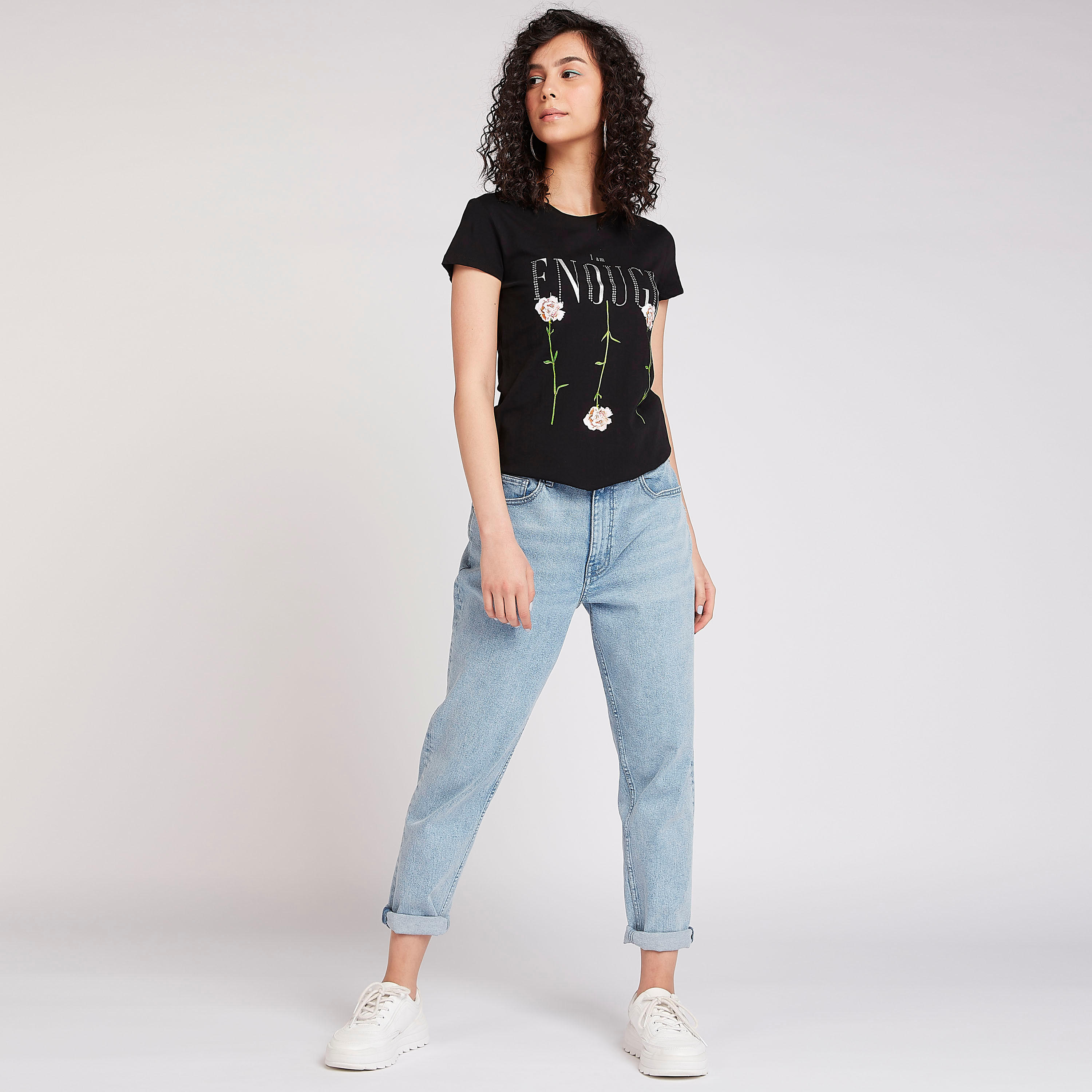 Printed T-shirt with Crew Neck and Cap Sleeves-women-clothing-tshirts-image-2