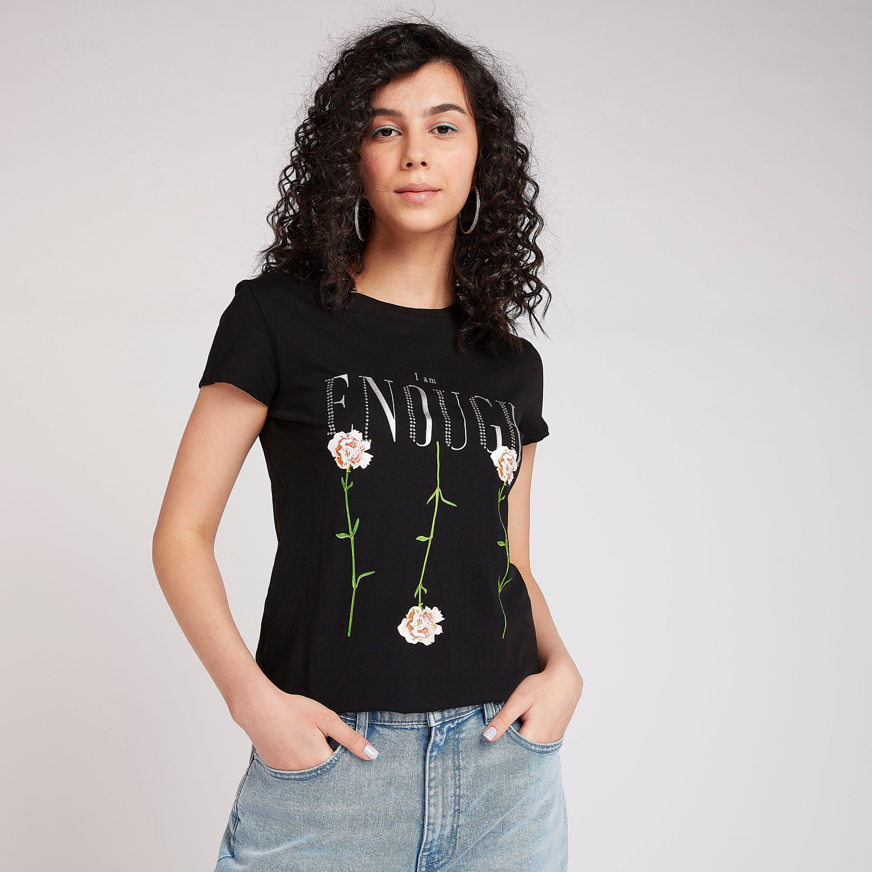 Printed T-shirt with Crew Neck and Cap Sleeves-women-clothing-tshirts-image-5