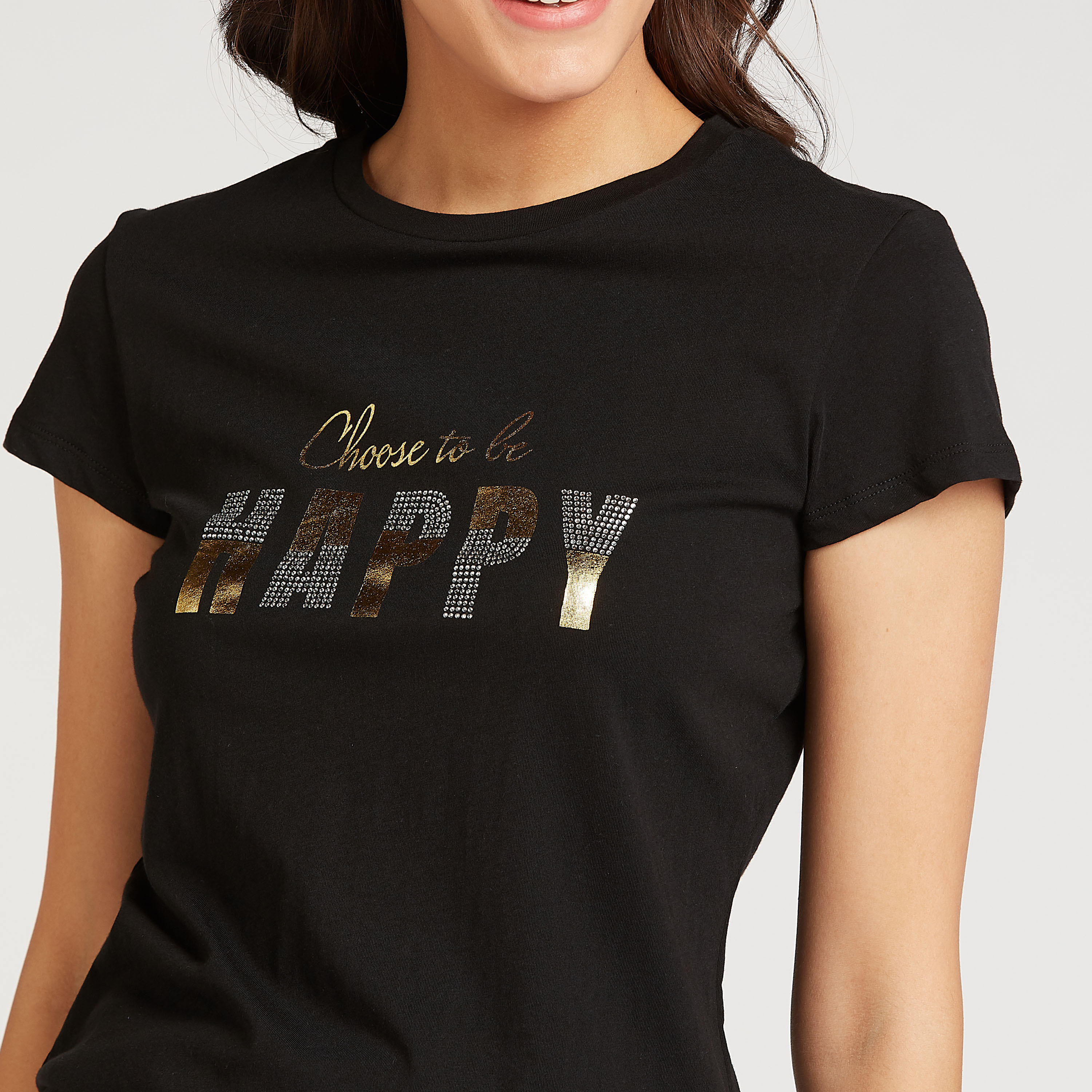 تيشيرت مزين بياقة ضيقة وأكمام قصيرة-women-clothing-tshirts-image-3