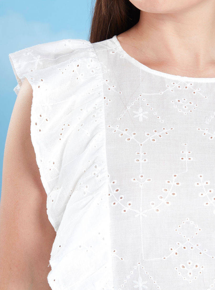 Schiffli Detail Top with Crew Neck and Cap Sleeves-women-clothing-shirtsandblouses-blouses-image-3