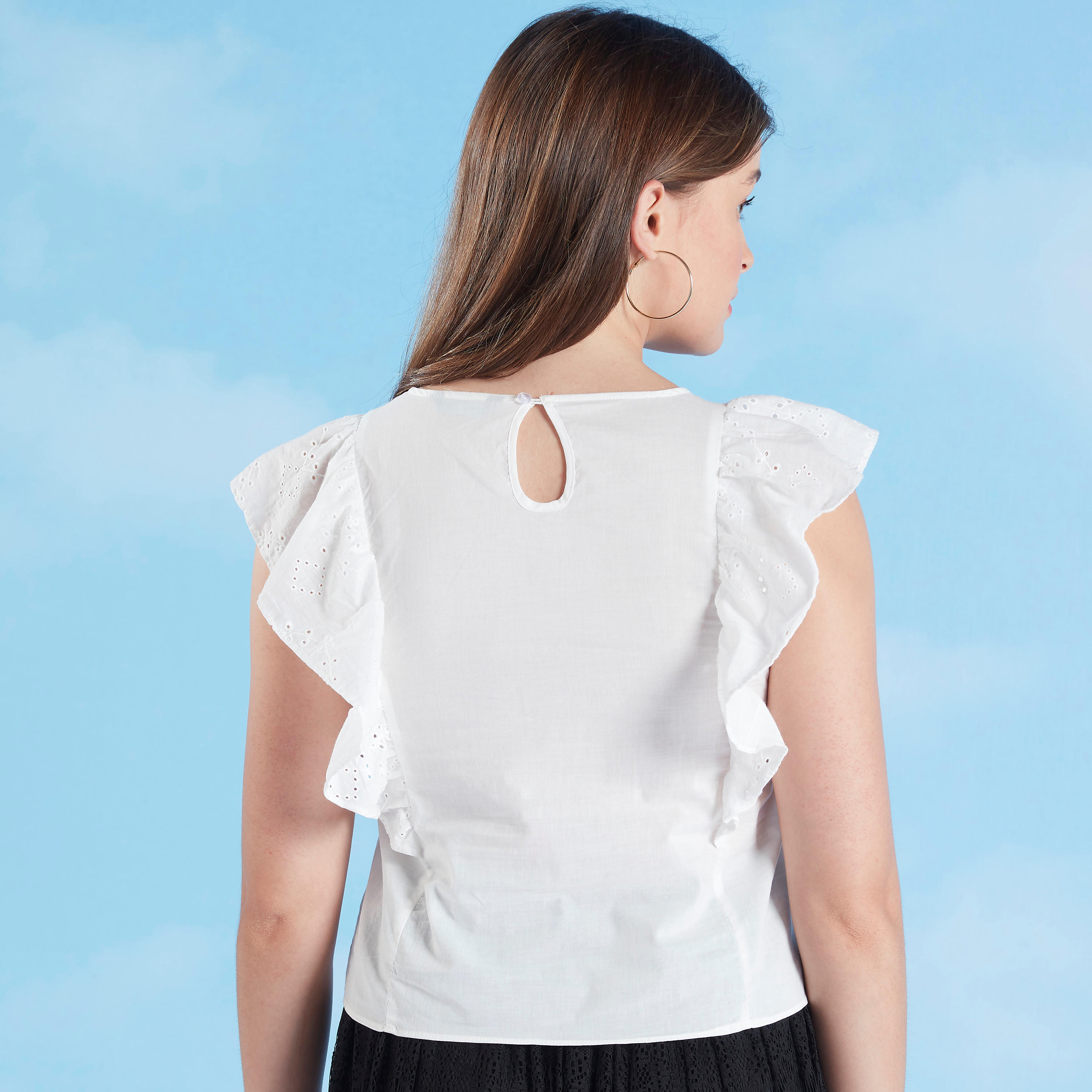 بلوزة شيفلي بياقة ضيقة وأكمام كاب-women-clothing-shirtsandblouses-blouses-image-4