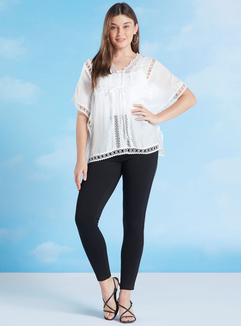 بلوزة يباقة V وأكمام 3/4 ودانتيل-women-clothing-shirtsandblouses-blouses-image-2