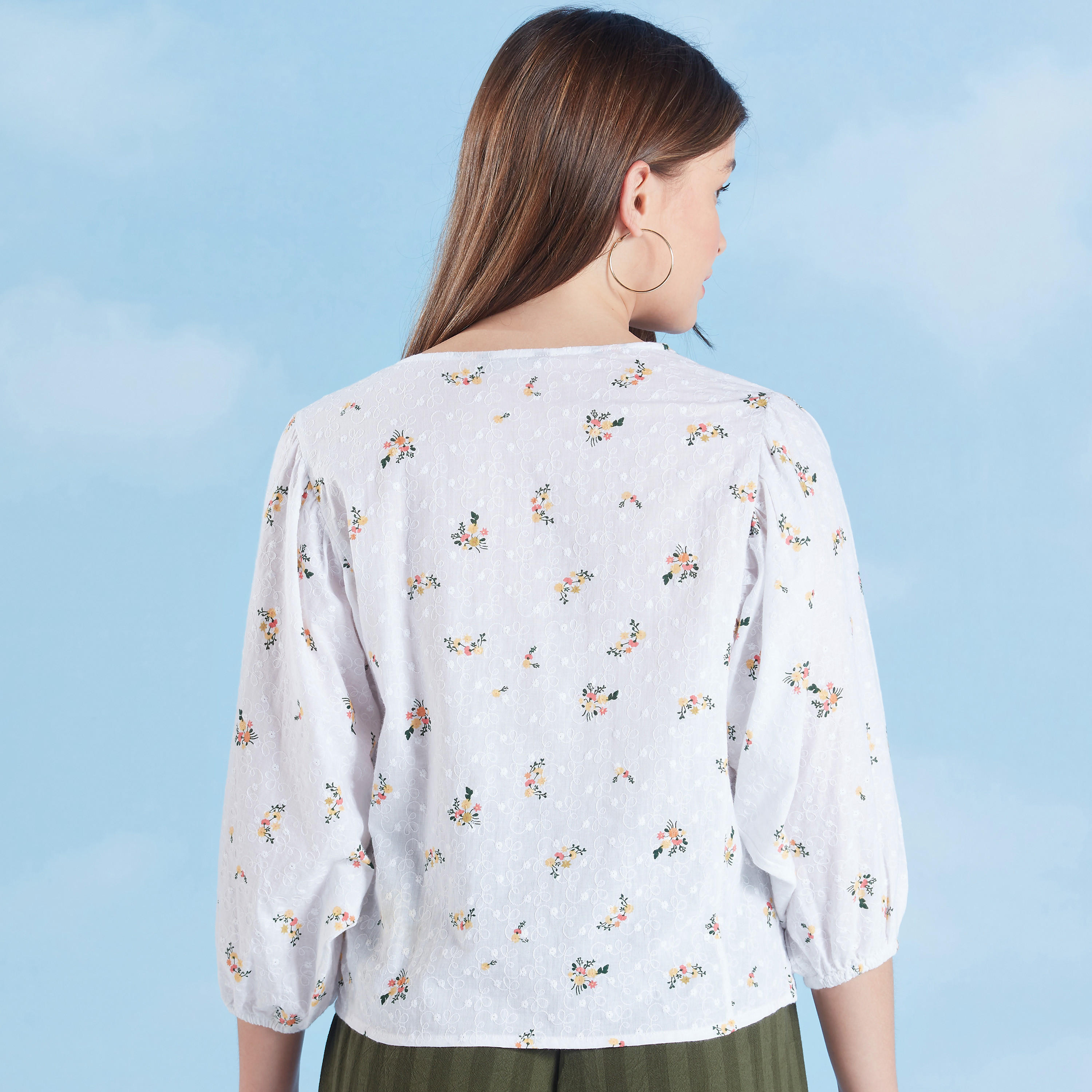 Printed Top with Round Neck and 3/4 Sleeves-women-clothing-shirtsandblouses-blouses-image-4