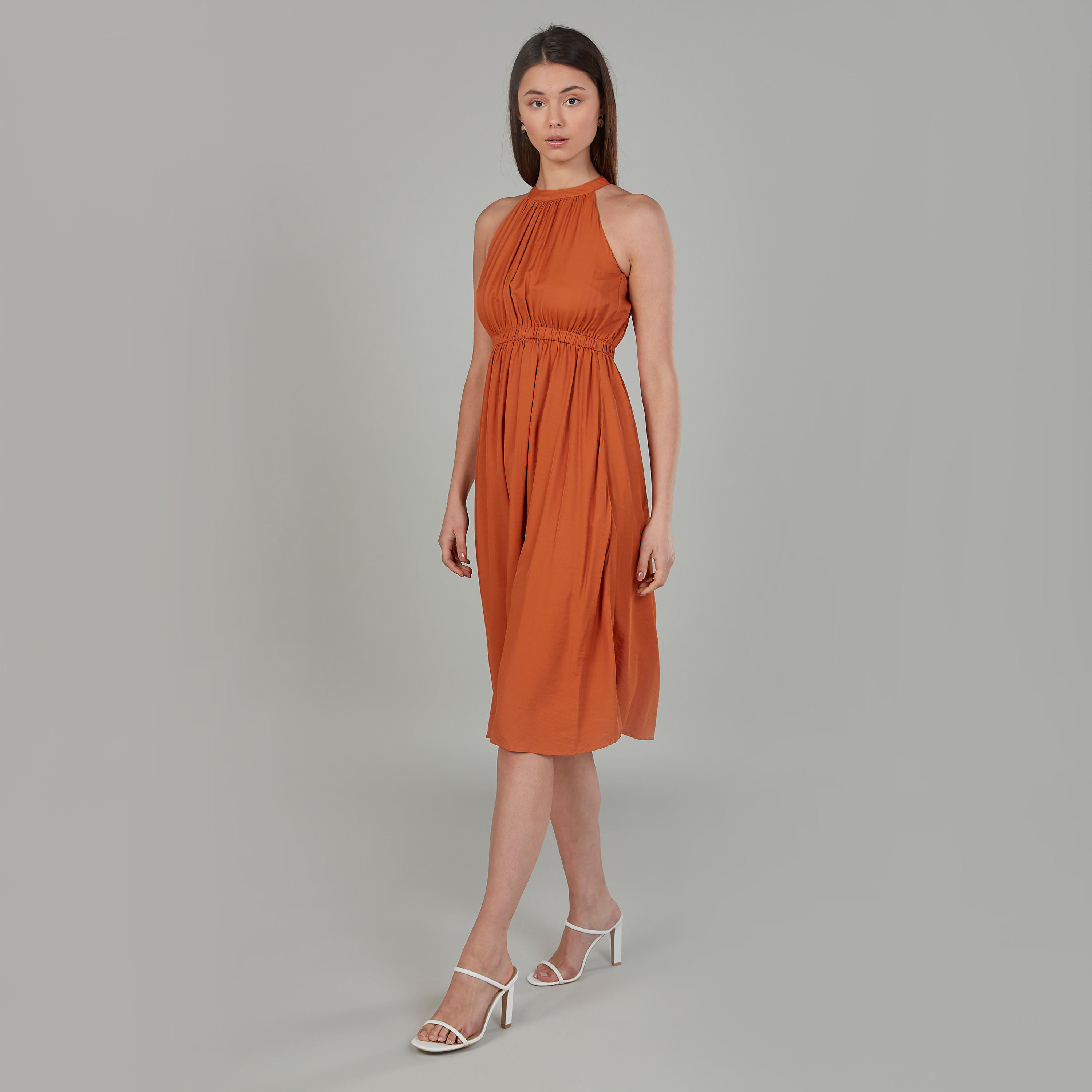 Solid Midi A-line Sleeveless Dress with Zip Closure-women-clothing-dresses-image-1