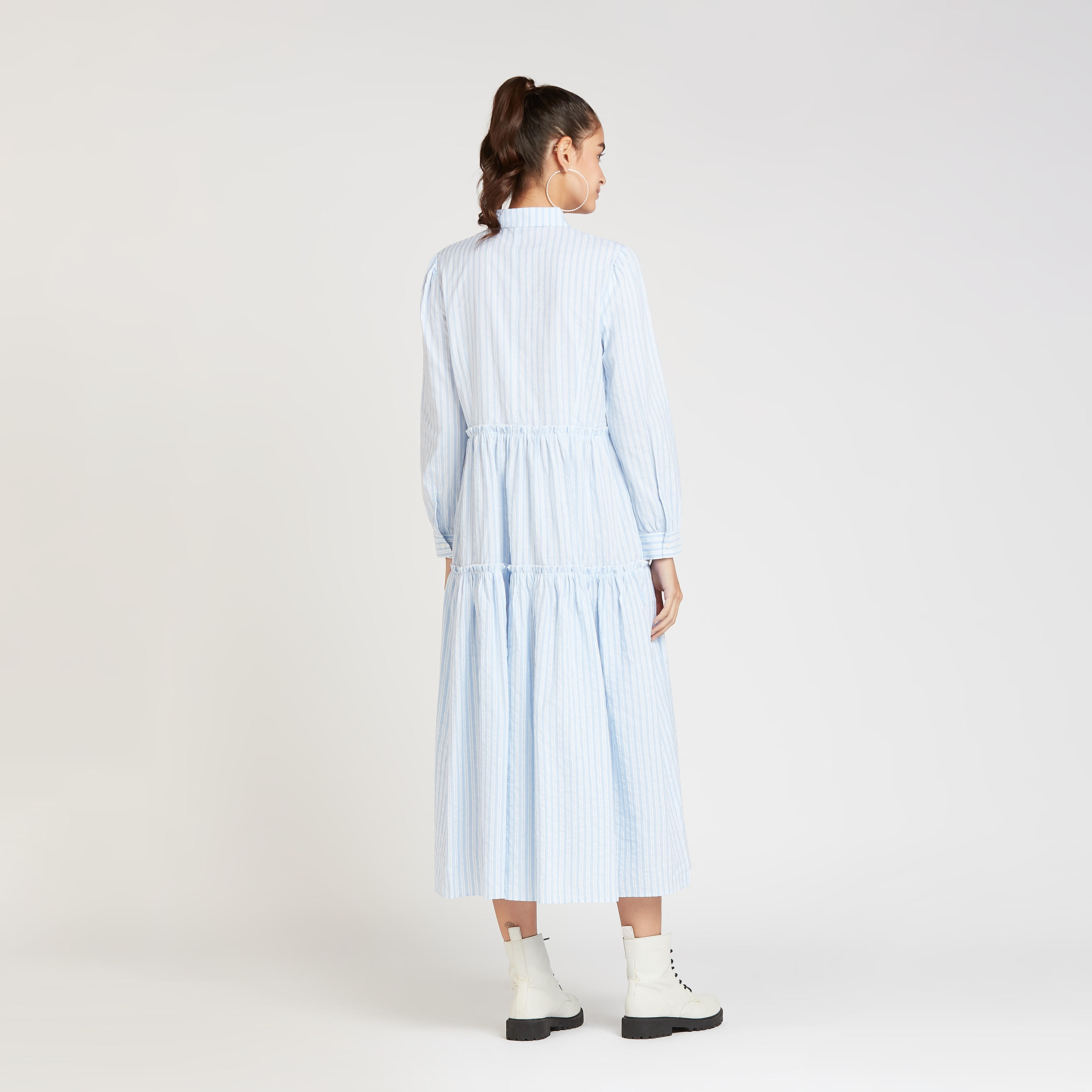 فستان قميص ميدي مخطط بياقة عاديّة وأكمام طويلة-women-clothing-dresses-image-4