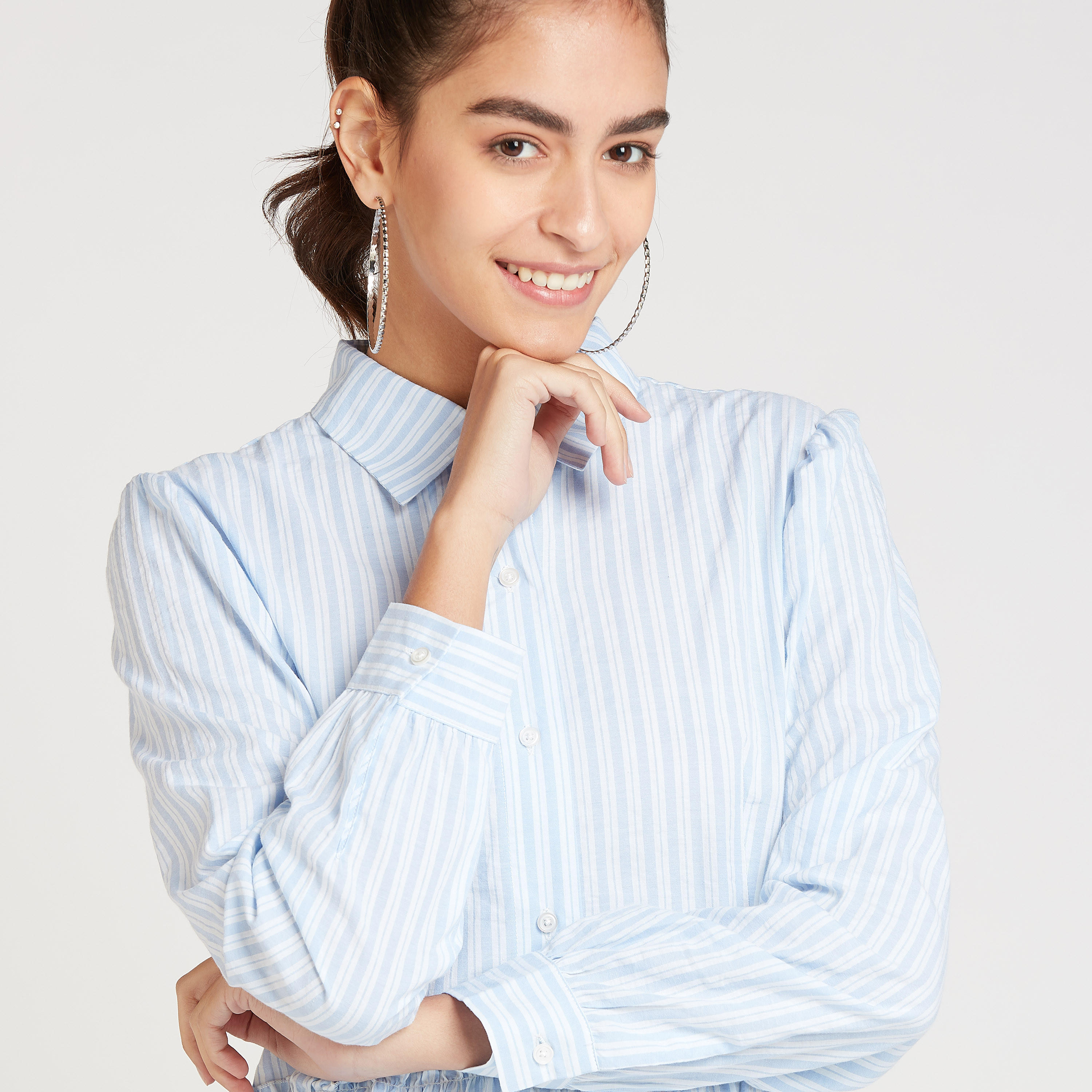 فستان قميص ميدي مخطط بياقة عاديّة وأكمام طويلة-women-clothing-dresses-image-5