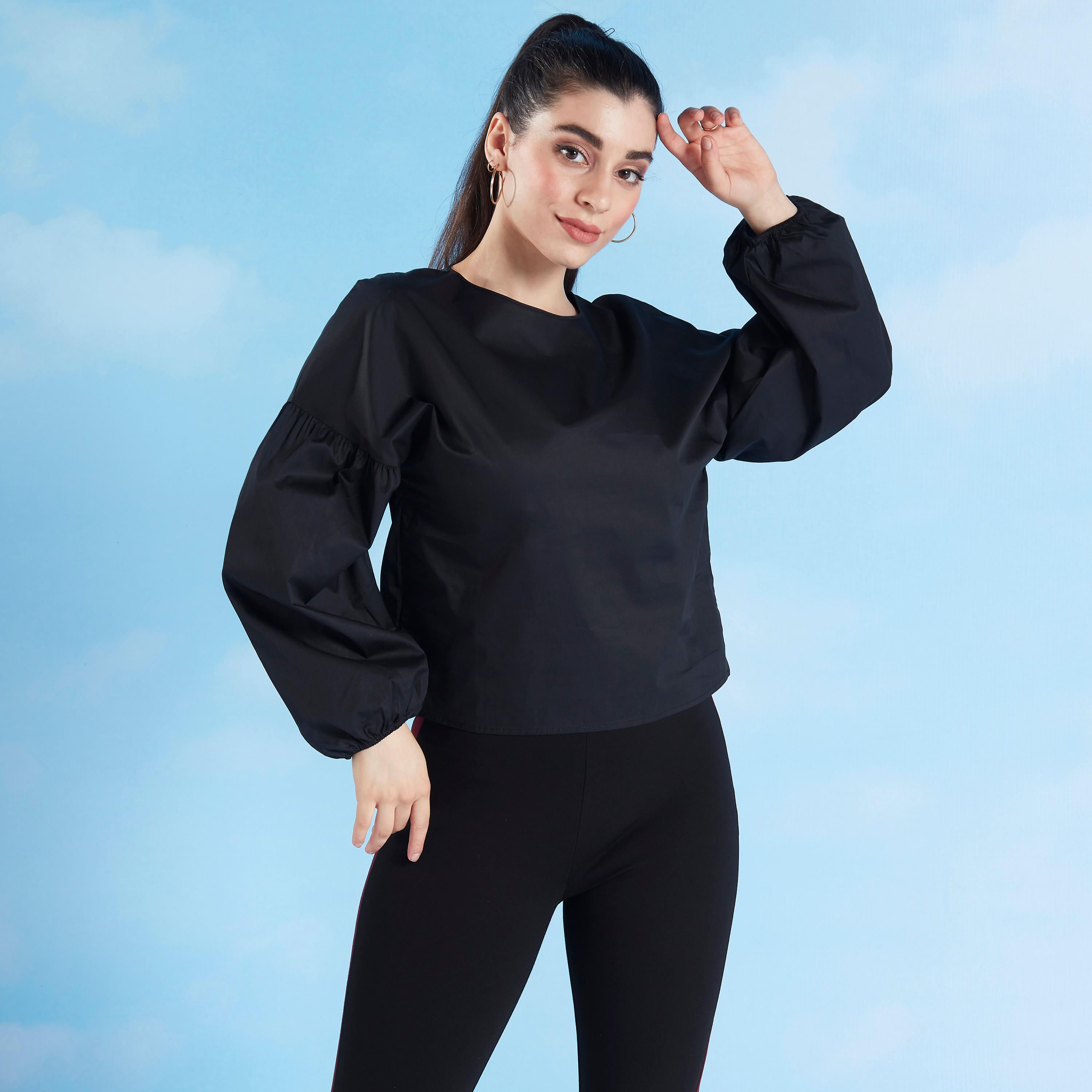Solid Round Neck Top with Long Sleeves-women-clothing-shirtsandblouses-blouses-image-1