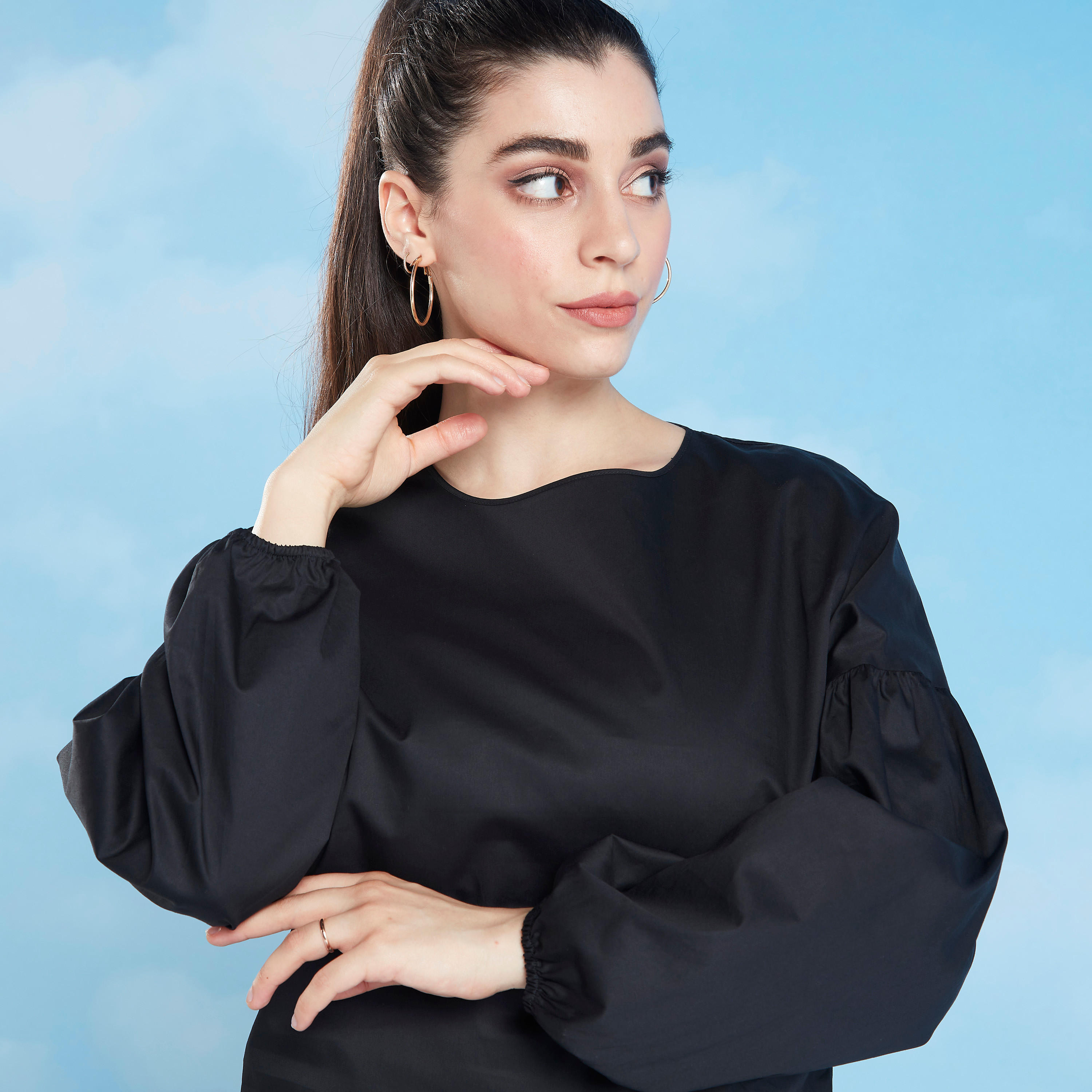 Solid Round Neck Top with Long Sleeves-women-clothing-shirtsandblouses-blouses-image-3
