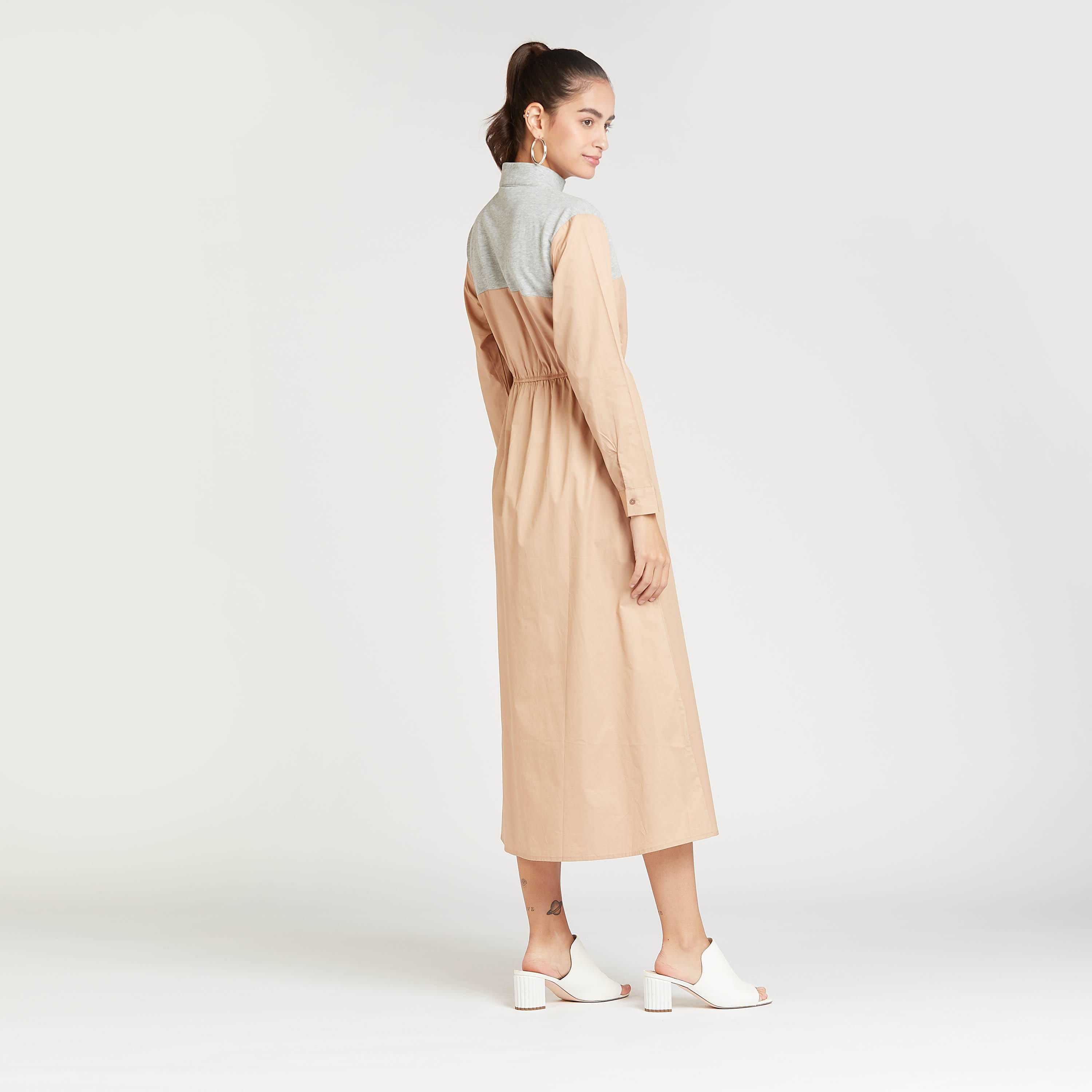 فستان ميدي إيه لاين قوالب ملوّنة بياقة مرتفعة وأكمام طويلة-women-clothing-dresses-image-4
