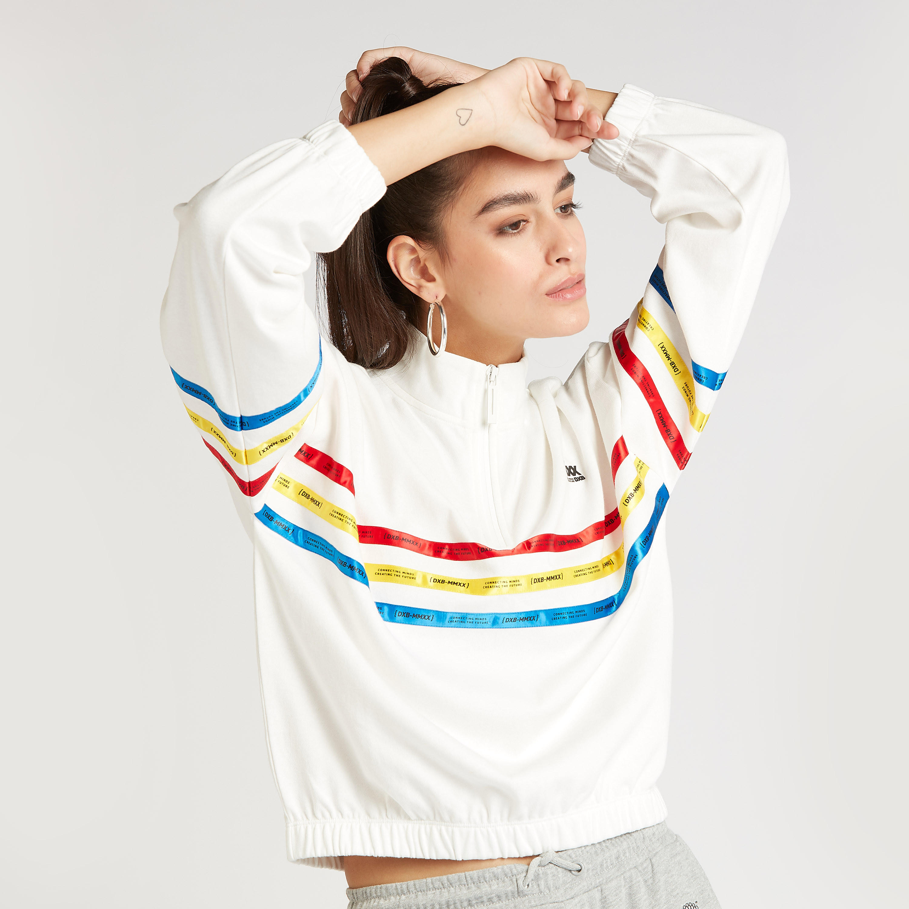 Sustainable Expo 2020 Printed Tape Detail Hoodie with Long Sleeves-women-winterwear-hoodiesandsweatshirts-hoodies-image-1
