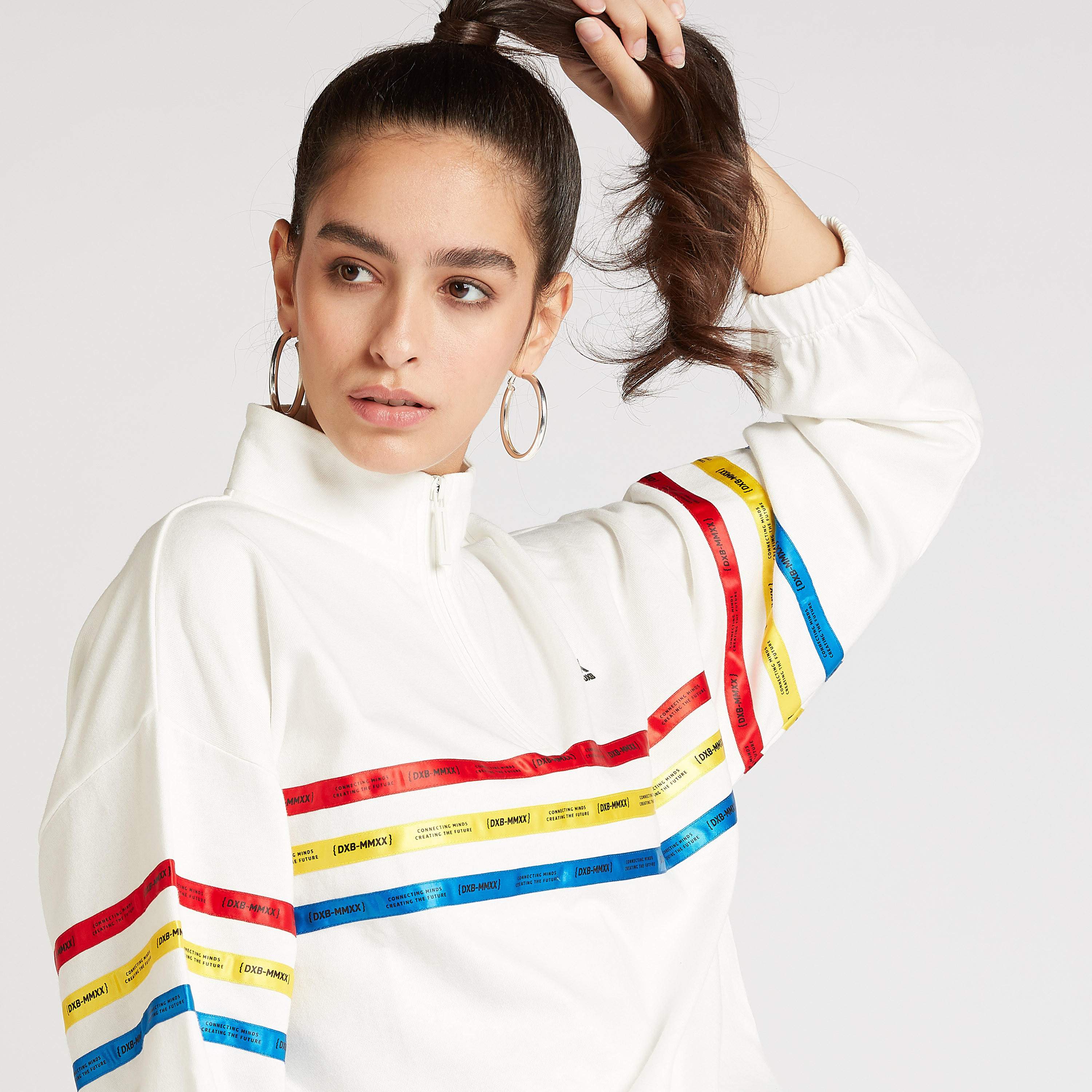 Sustainable Expo 2020 Printed Tape Detail Hoodie with Long Sleeves-women-winterwear-hoodiesandsweatshirts-hoodies-image-3