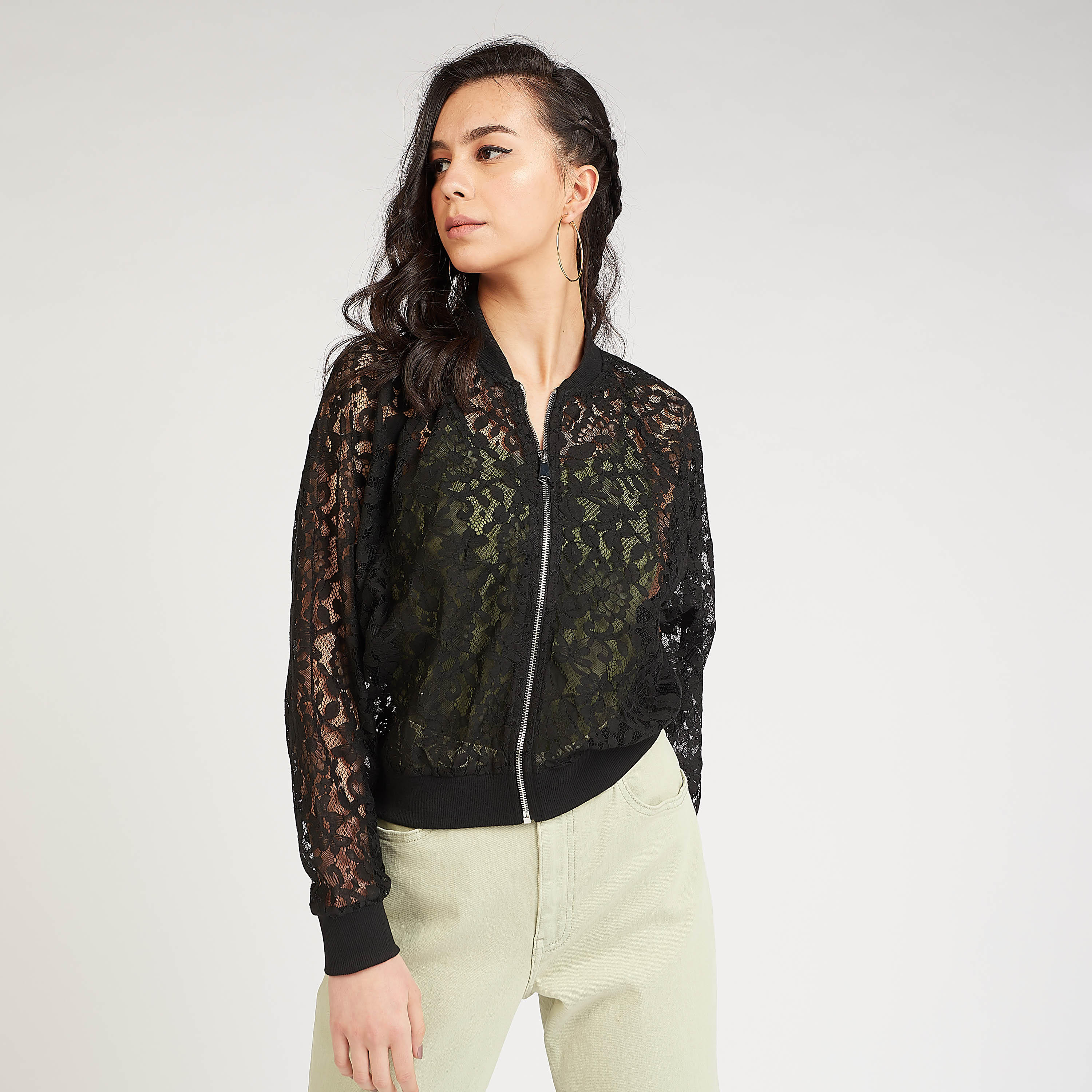 جاكيت دانتيل بسحّاب أمامي مفتوح وأكمام طويلة-women-winterwear-coatsandjackets-jackets-image-1