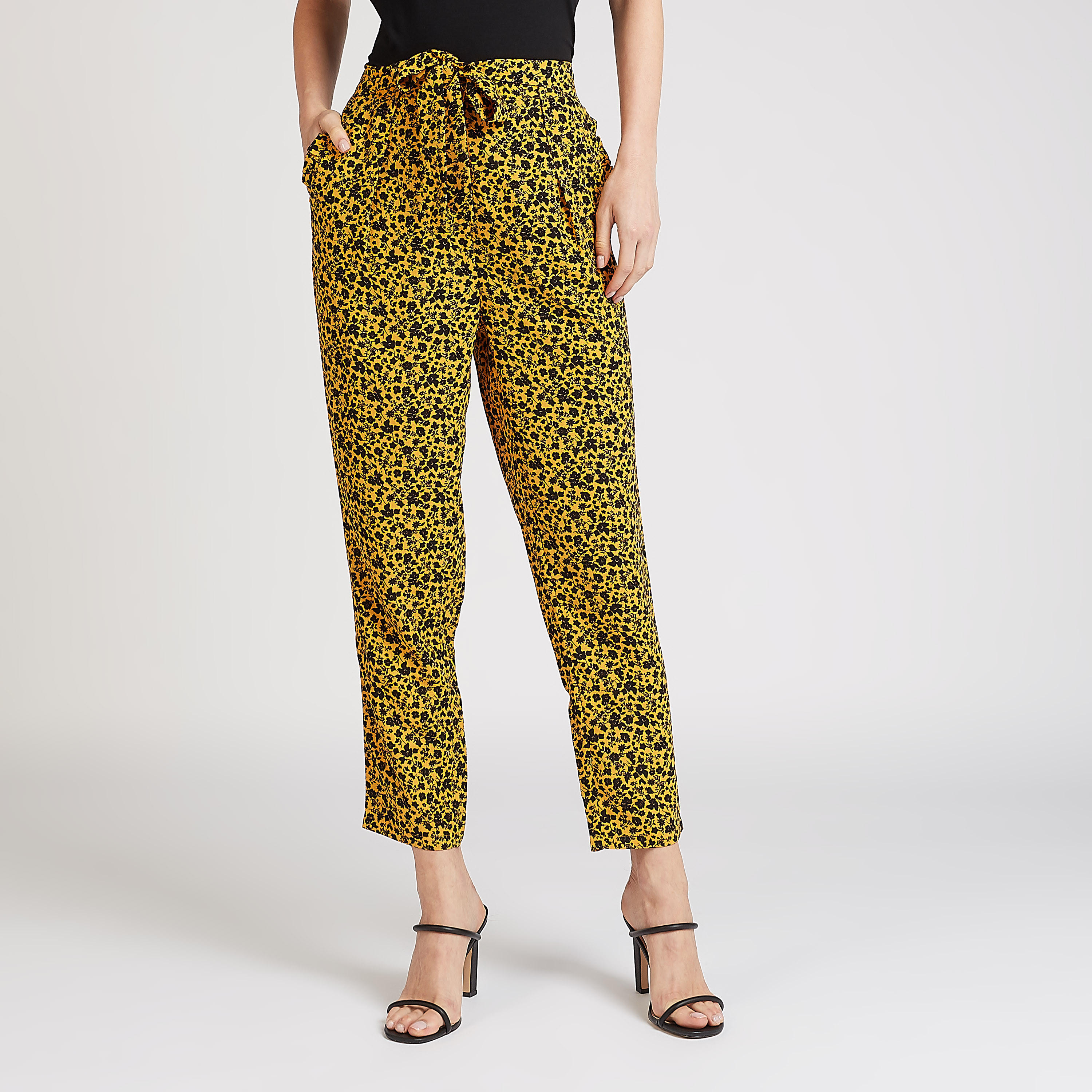 بنطلون بطول الكاحل بطبعات زهور مع رباط إغلاق-women-clothing-bottoms-trousers-image-1