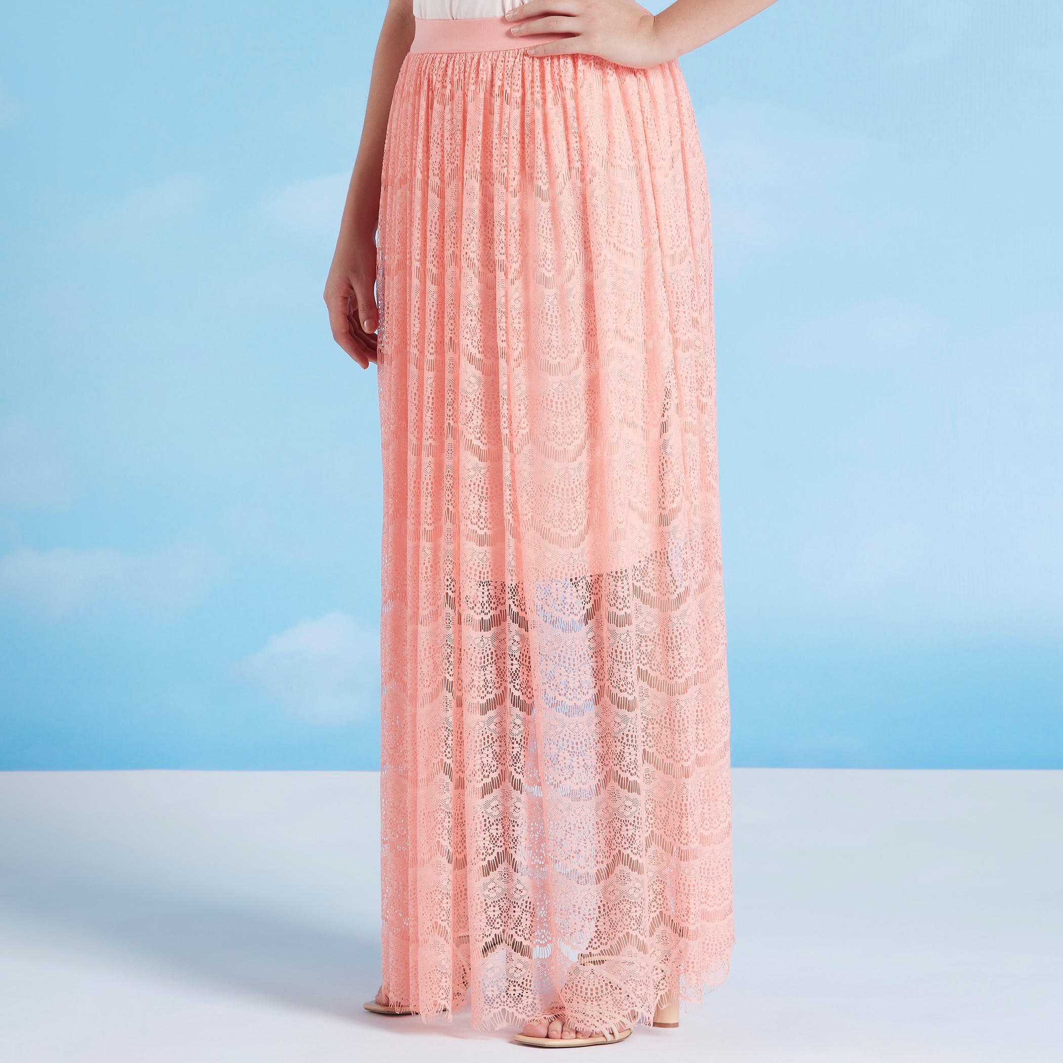 تنورة إيه لاين طويلة بخصر مطاطي و تفاصيل دانتيل-women-clothing-bottoms-skirts-image-1