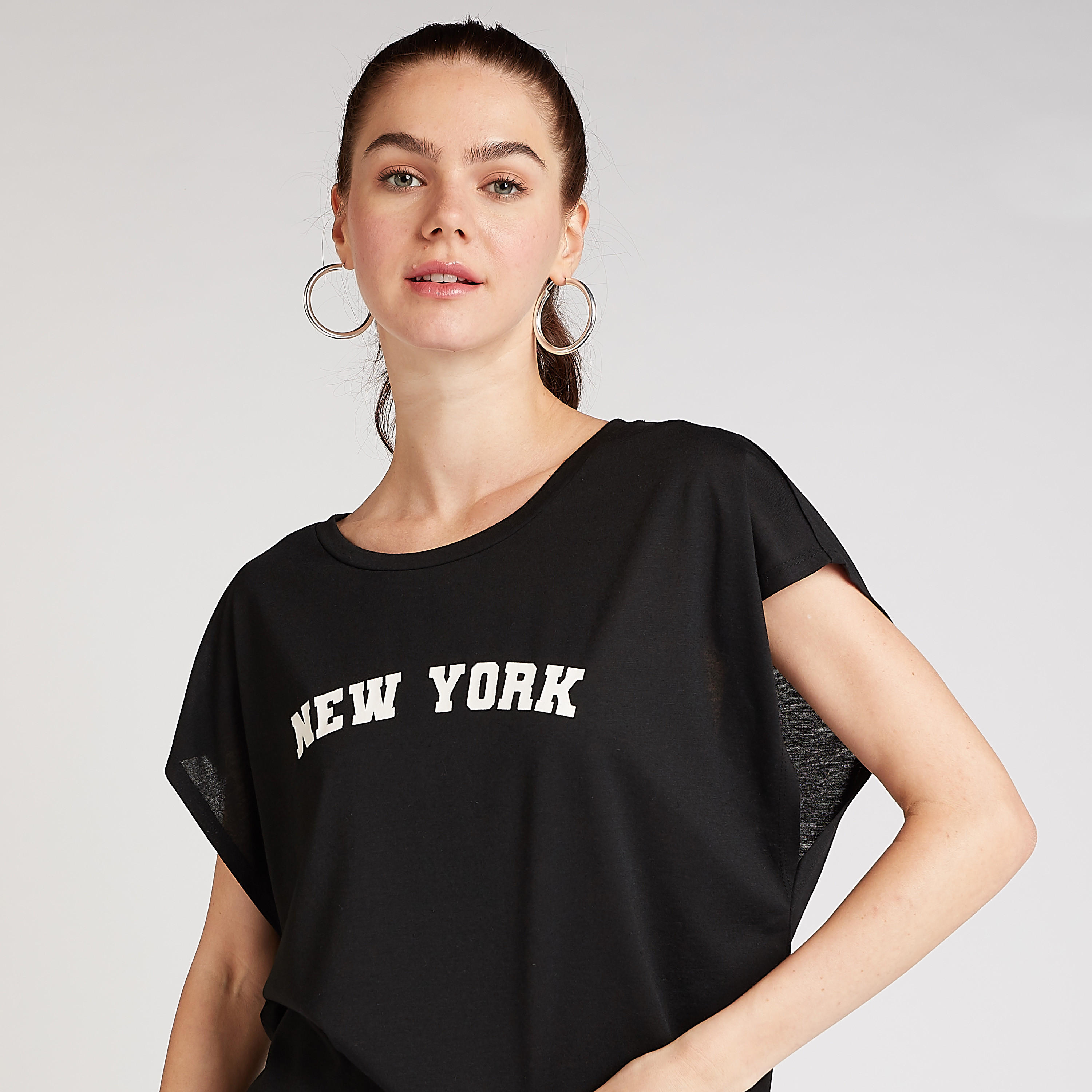 Typographic Print Crop Top with Round Neck and Extended Sleeves-women-clothing-tshirts-image-3
