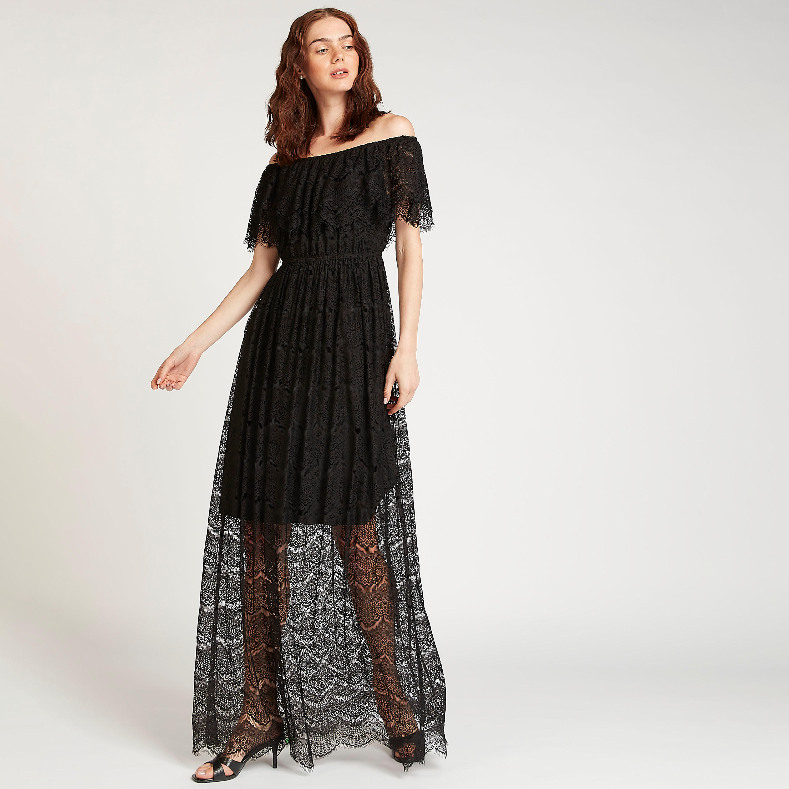 فستان مستدام طويل بأكتاف مكشوفة دانتيل وأكمام قصيرة-women-clothing-dresses-image-2