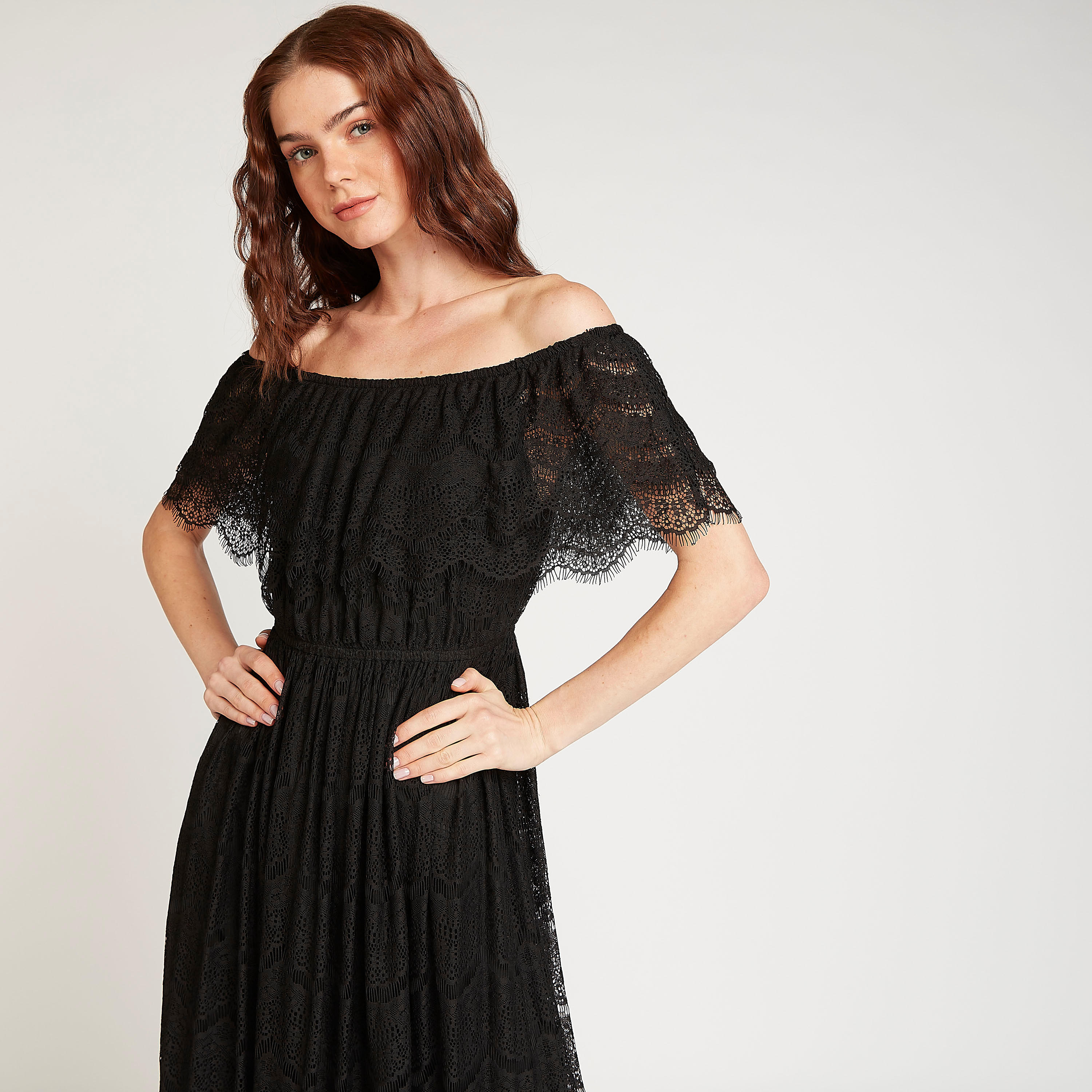 فستان مستدام طويل بأكتاف مكشوفة دانتيل وأكمام قصيرة-women-clothing-dresses-image-5