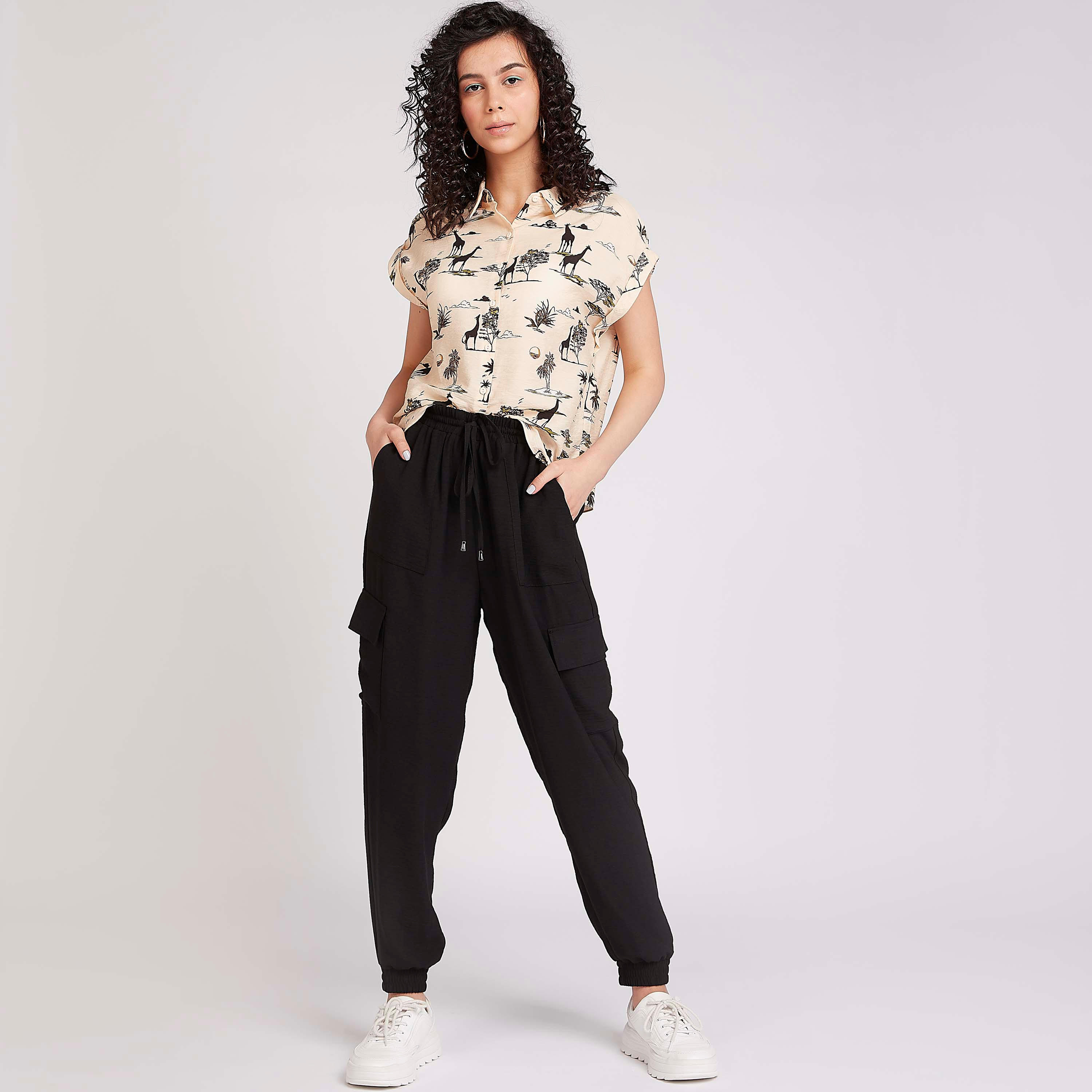 Graphic Print Collared Shirt with Cap Sleeves-women-clothing-shirtsandblouses-shirts-image-2