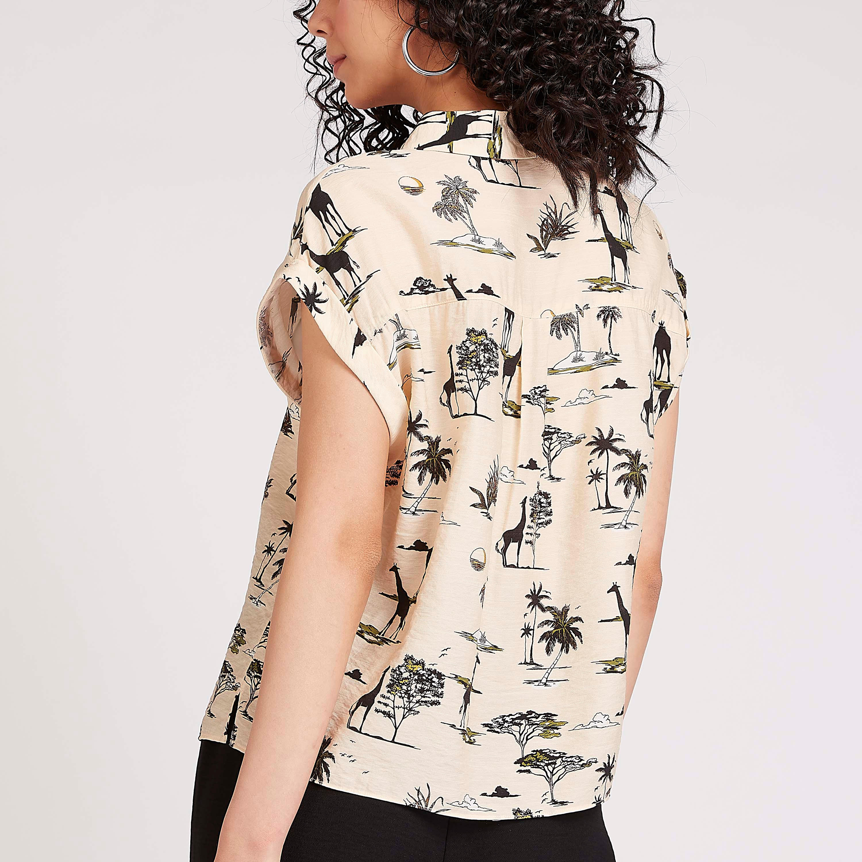 Graphic Print Collared Shirt with Cap Sleeves-women-clothing-shirtsandblouses-shirts-image-4