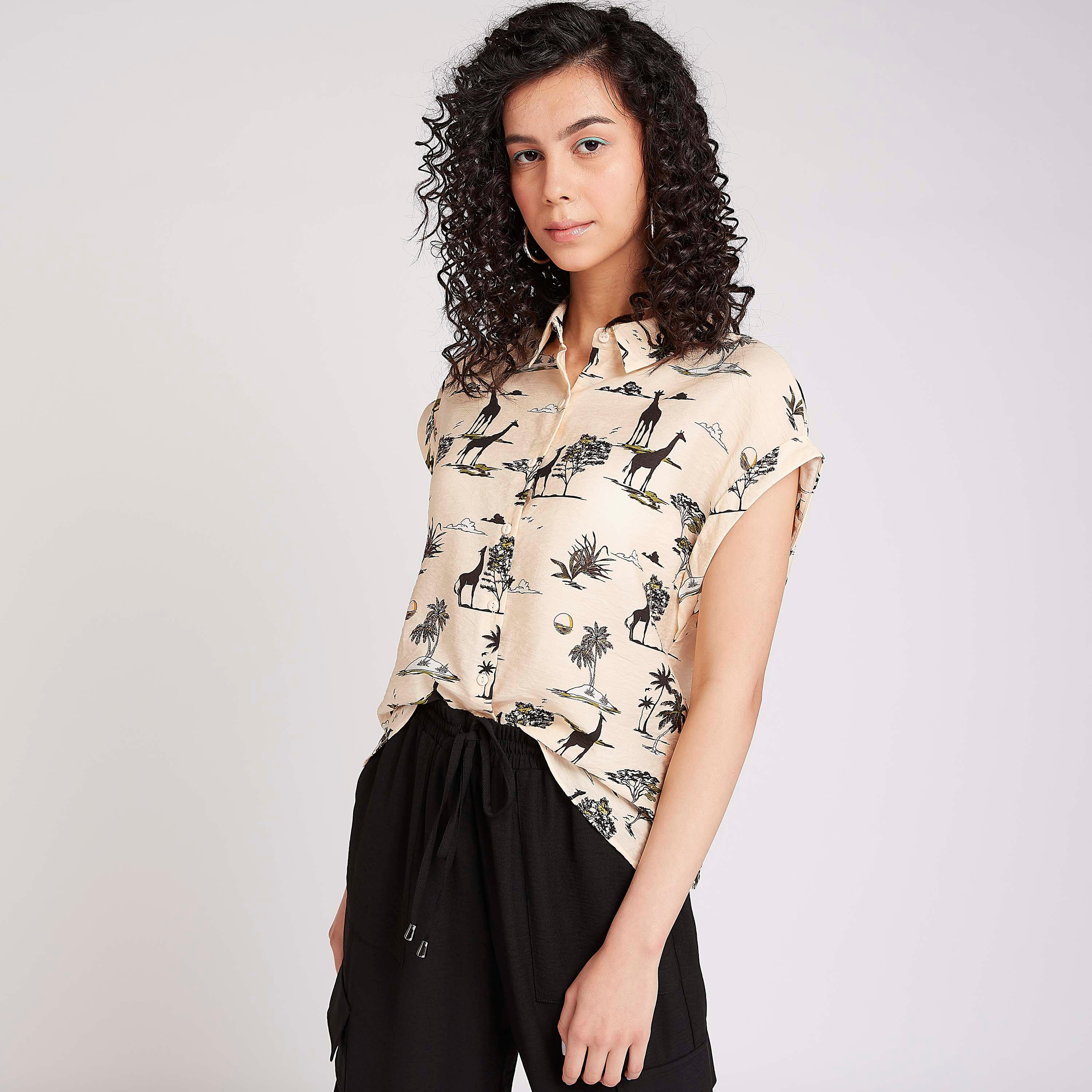 Graphic Print Collared Shirt with Cap Sleeves-women-clothing-shirtsandblouses-shirts-image-5